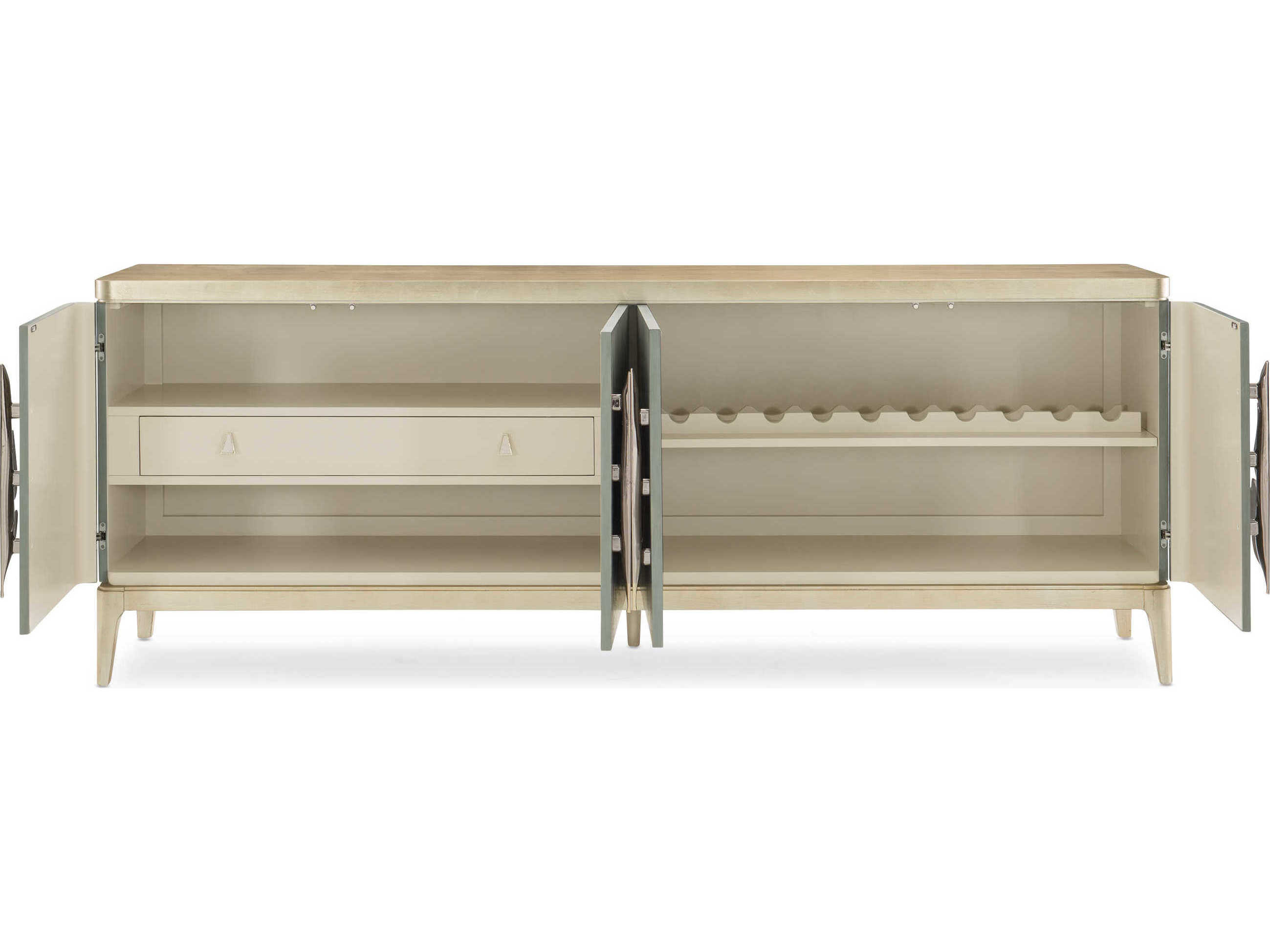 Caracole Classic Waterside 90" Birch Wood Tanquil Coastal Silver Leaf Sideboard