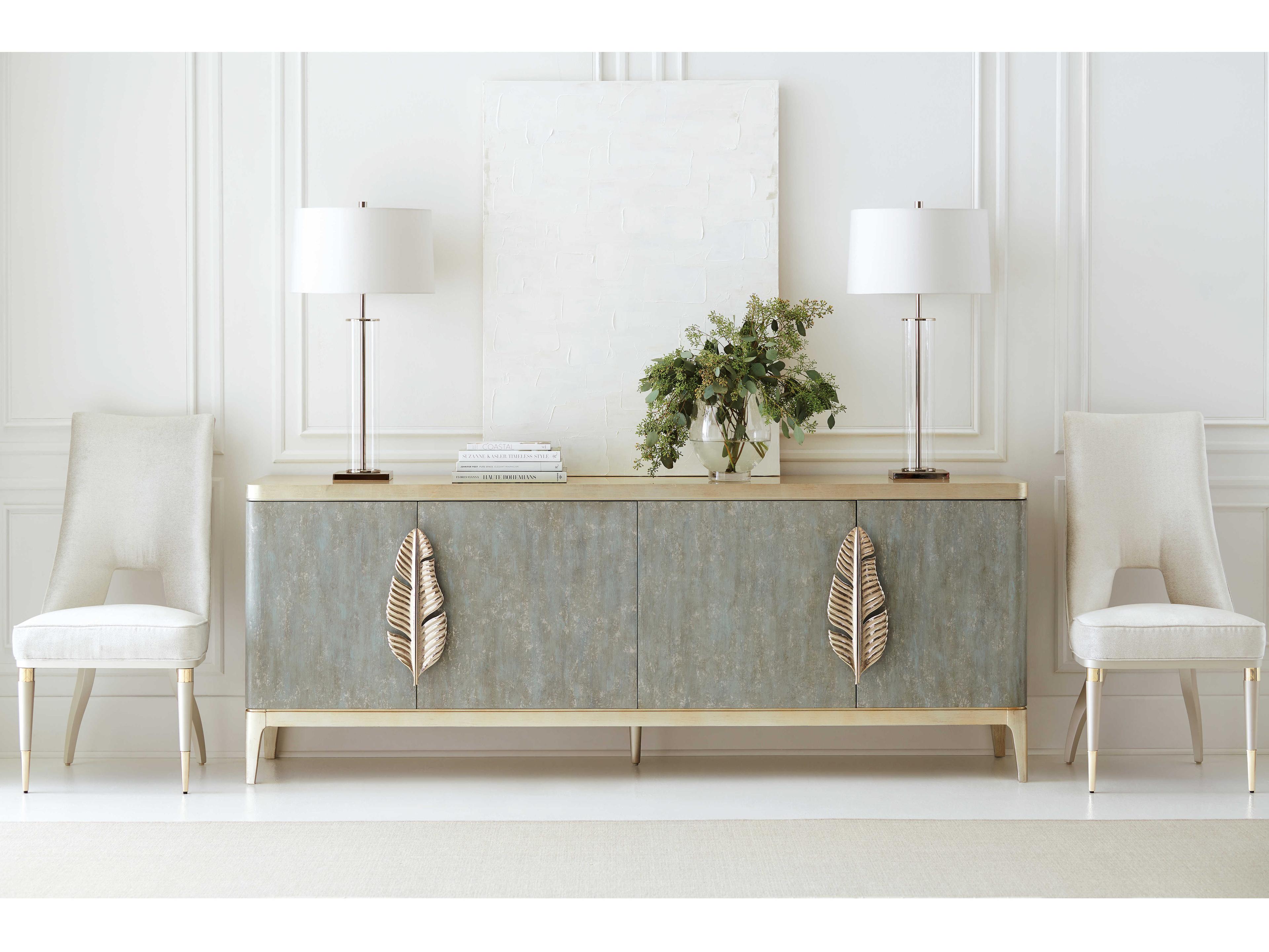 Caracole Classic Waterside 90" Birch Wood Tanquil Coastal Silver Leaf Sideboard