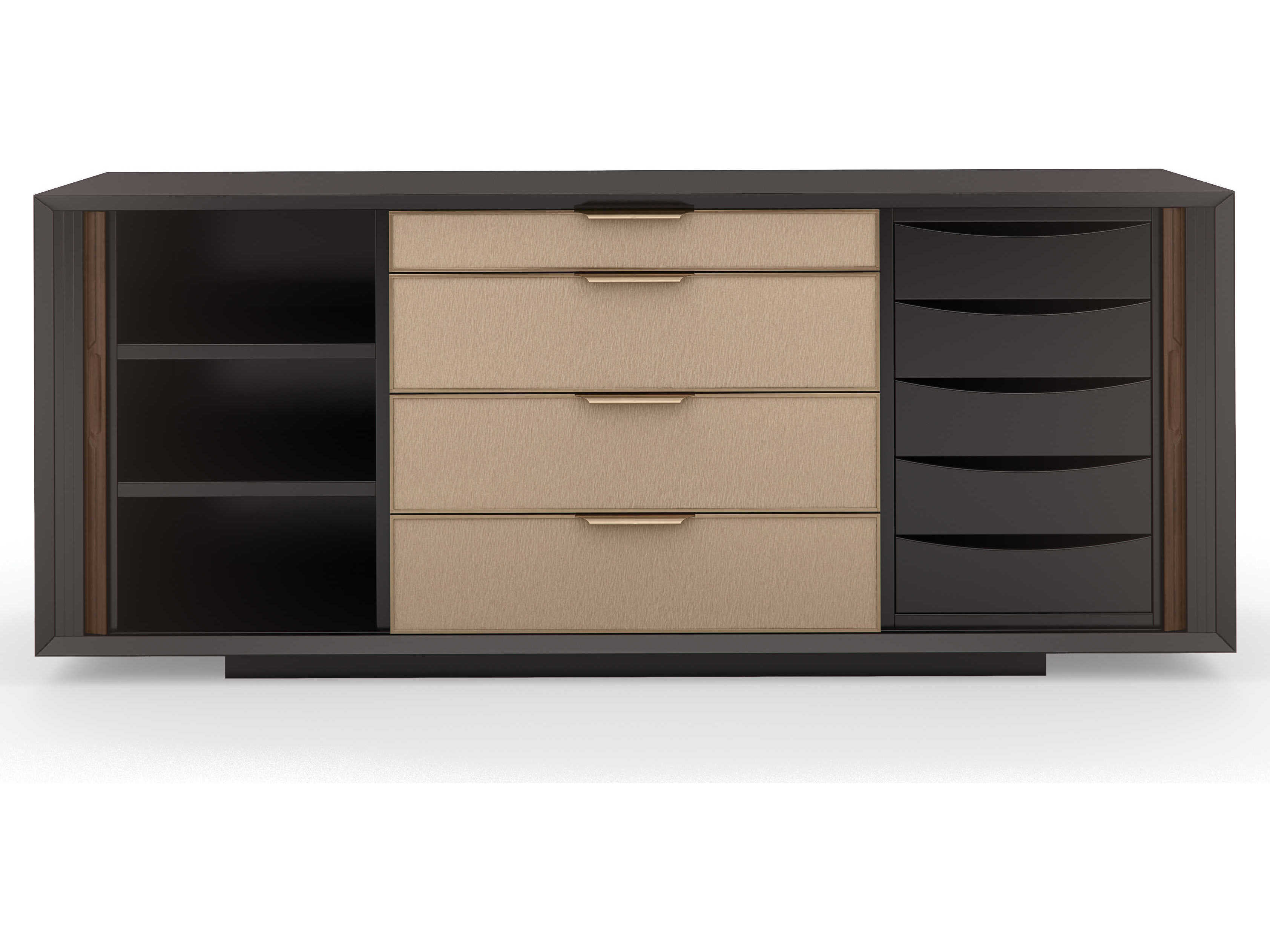 Caracole Classic Around the Corner 4-Drawers Brown Walnut Wood Dresser
