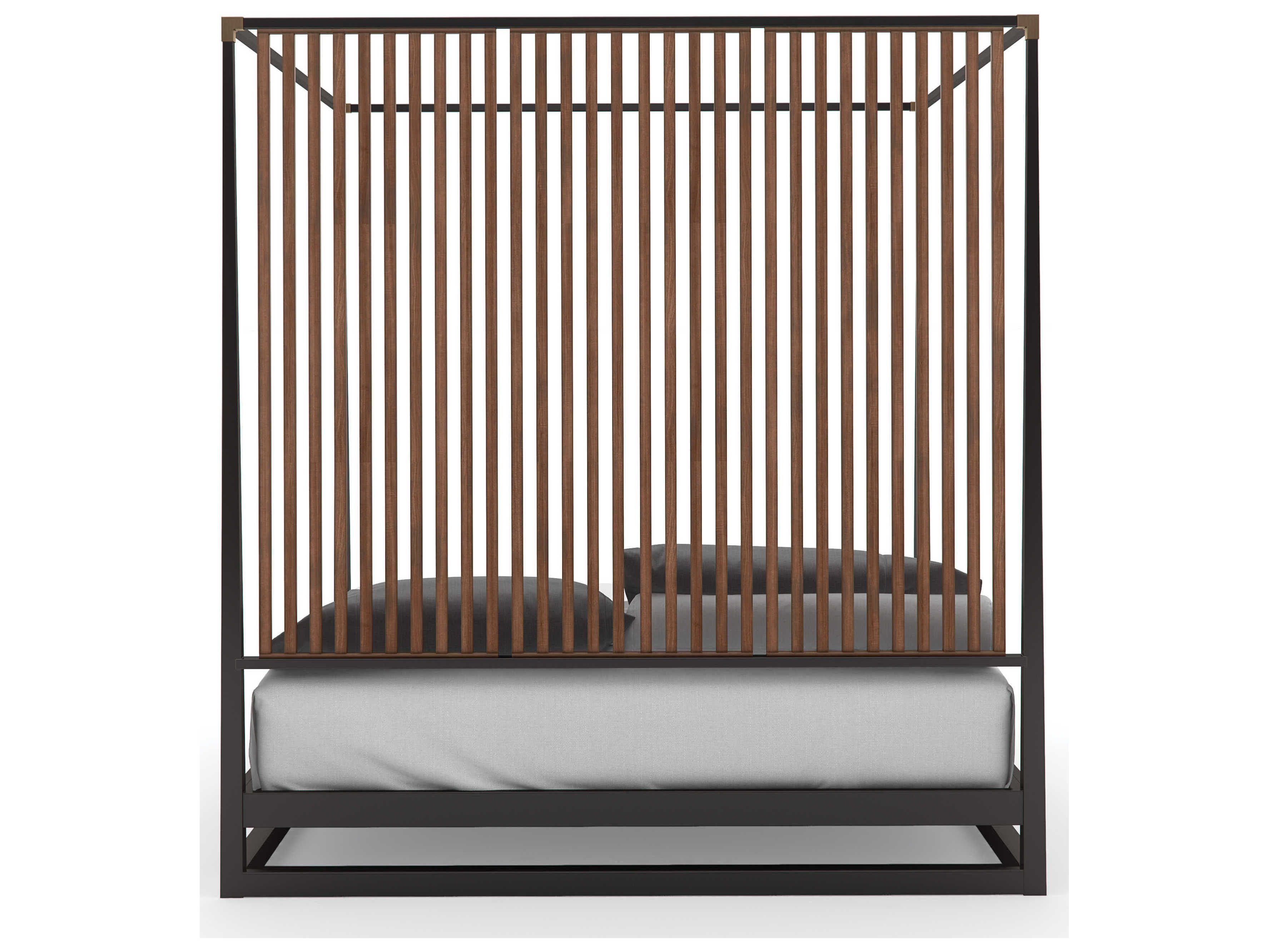 Caracole Classic Pinstripe Dark Chocolate Rich Walnut Brown Wood King Canopy Bed