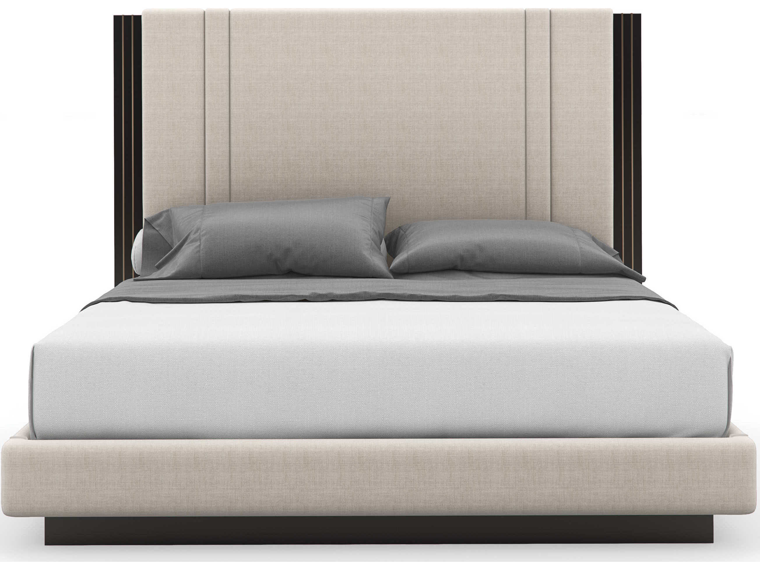 Caracole Classic Decent Proposal Dark Chocolate Champagne Gold White Upholstered King Platform Bed