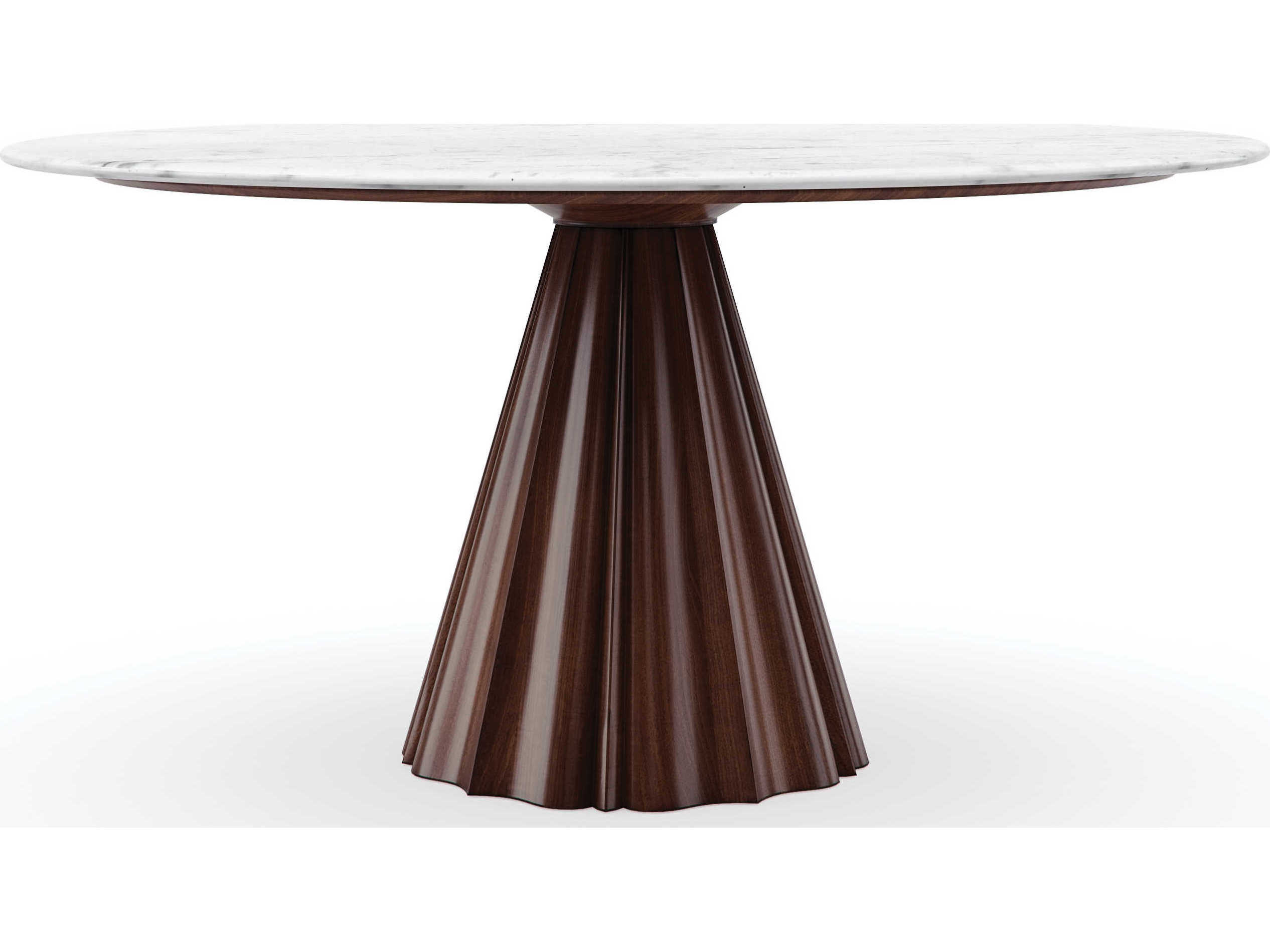 Caracole Classic All Natural Round White Marble Rich Walnut Dining Table