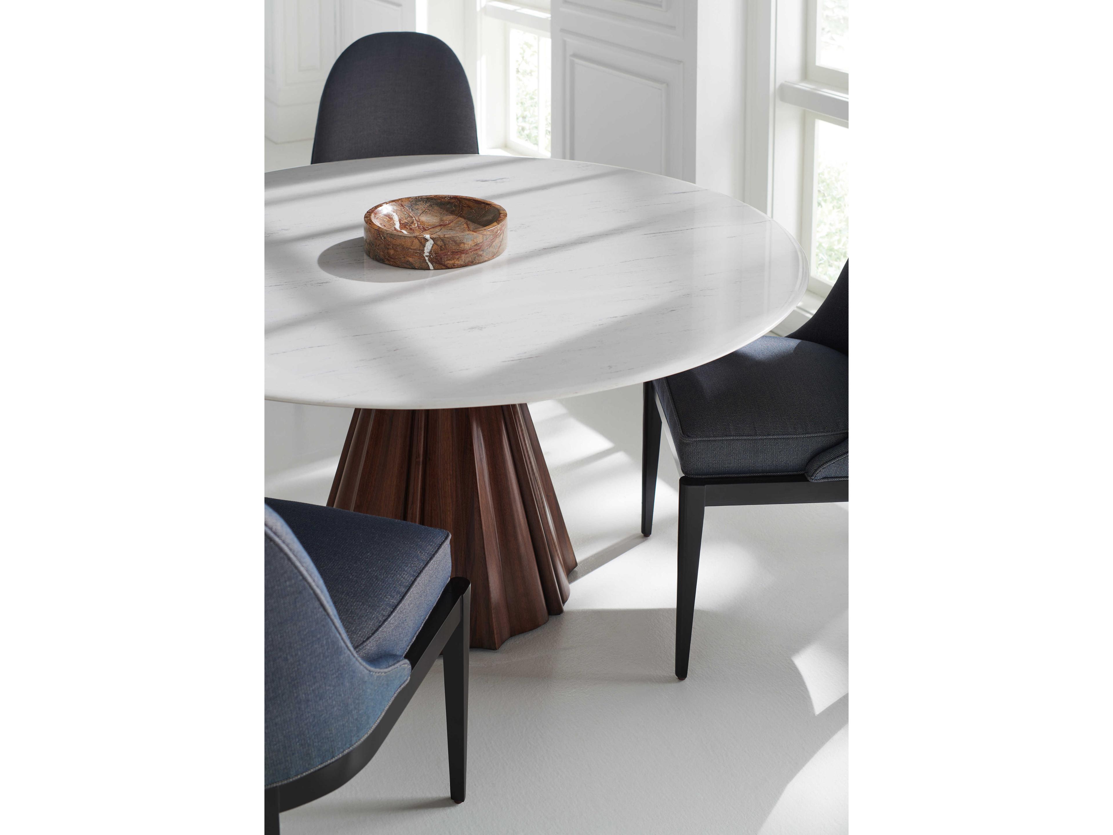 Caracole Classic All Natural Round White Marble Rich Walnut Dining Table