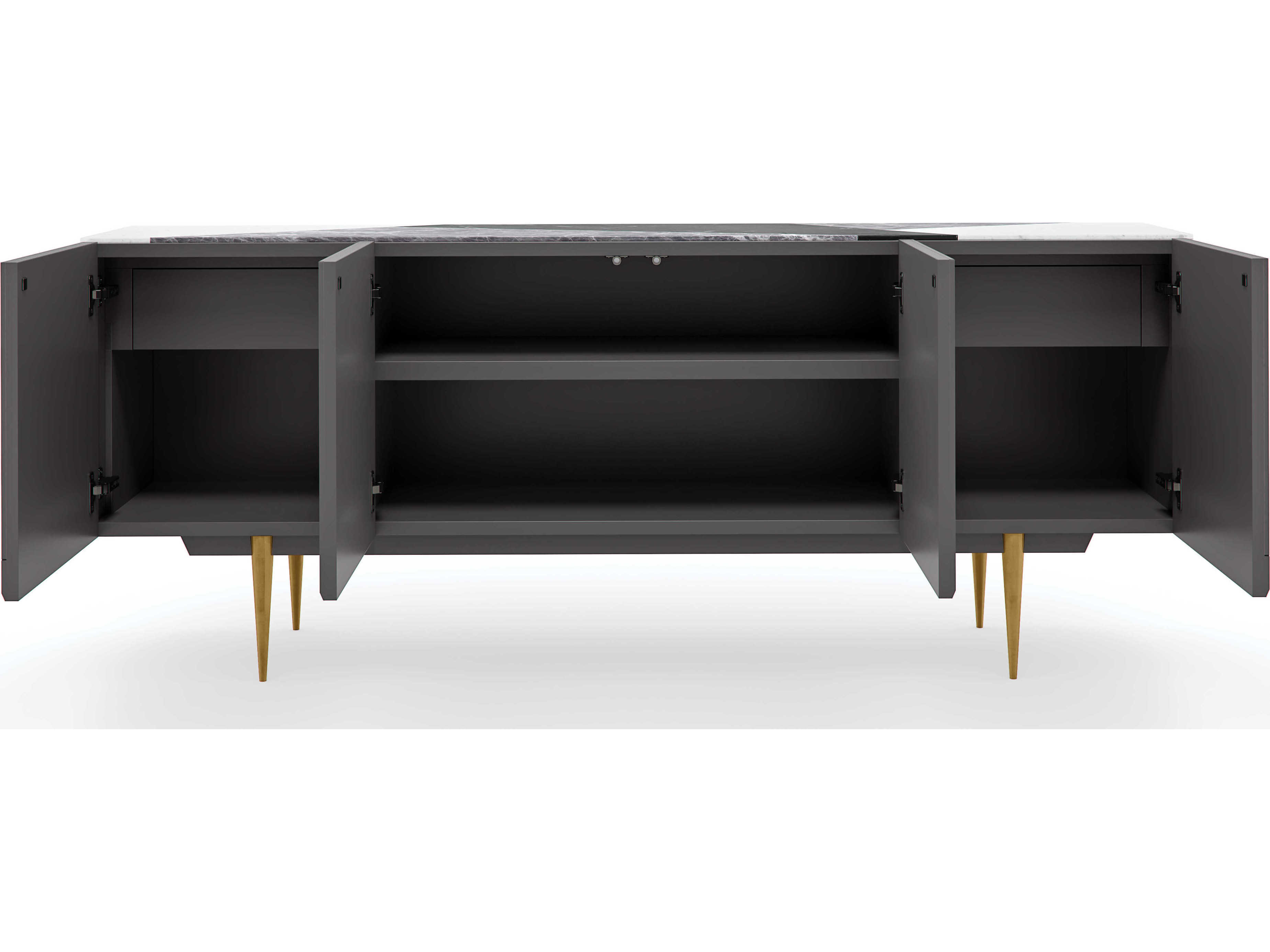 Caracole Classic Over the Edge 80" Warm Slate Champagne Gold Sideboard