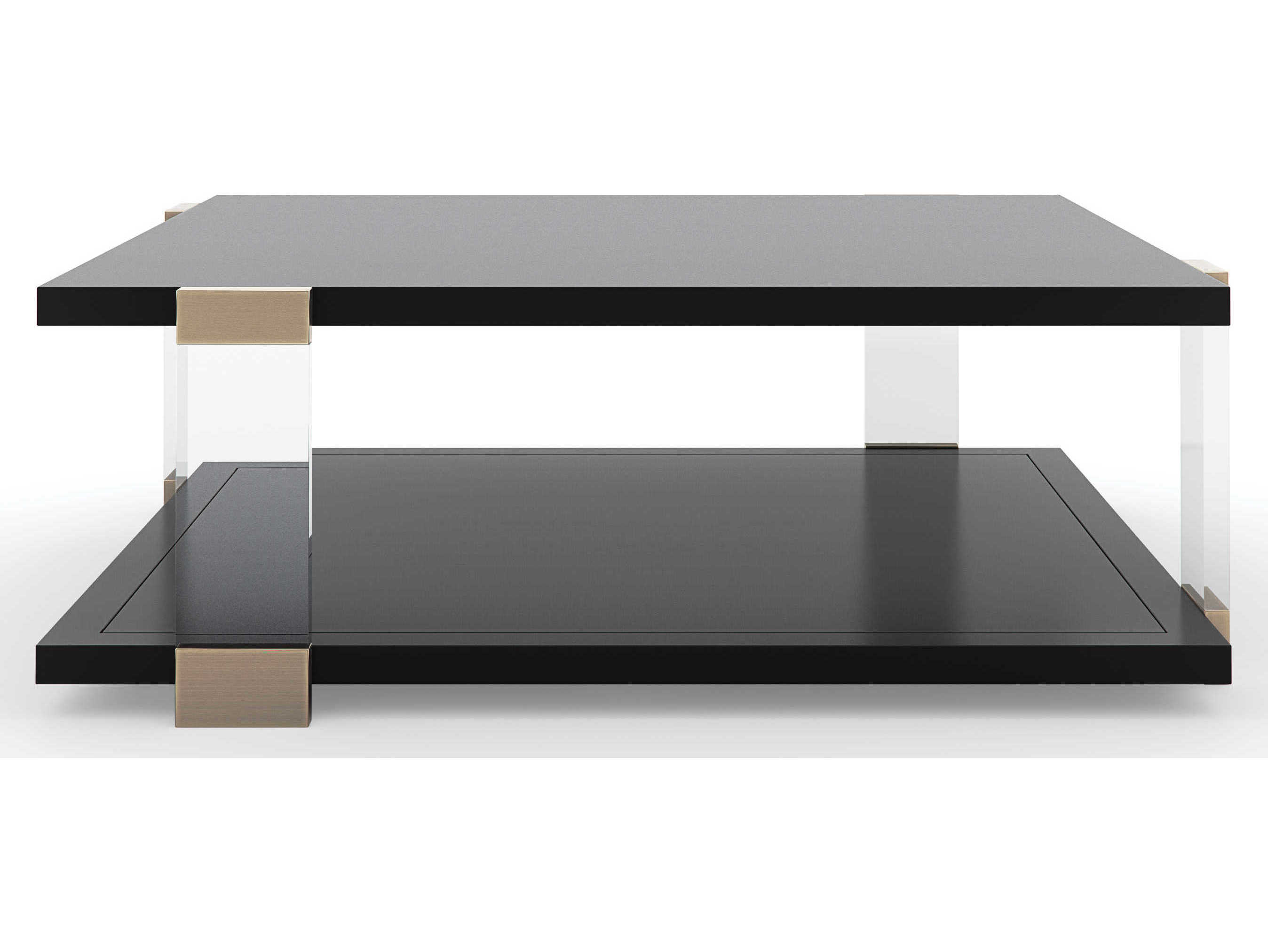 Caracole Classic I'll Take the Corner Square Wood Tuxedo Black Whisper Gold Coffee Table
