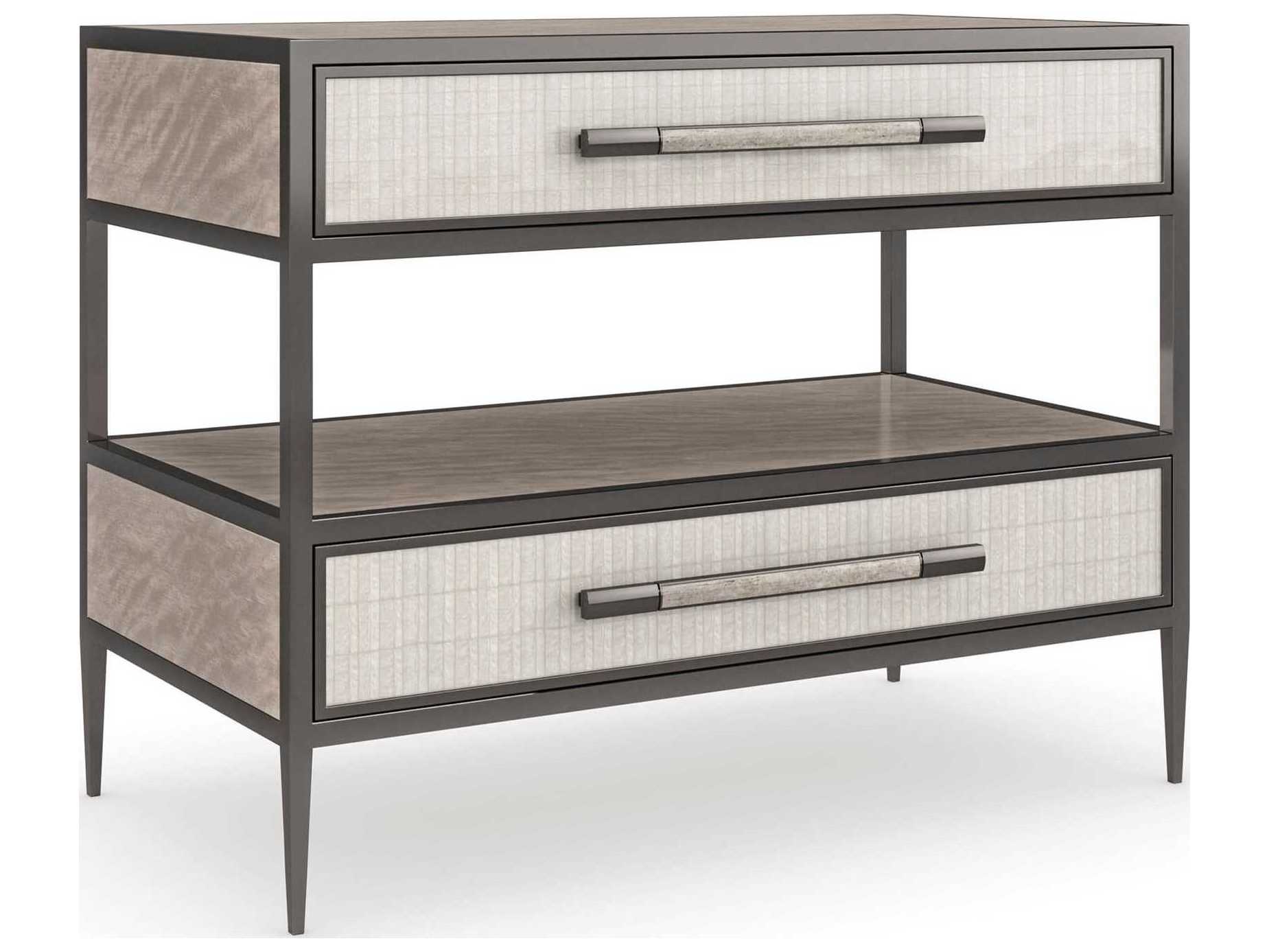 Caracole Classic Dual Impressions 2-Drawers Brown Birch Wood Nightstand