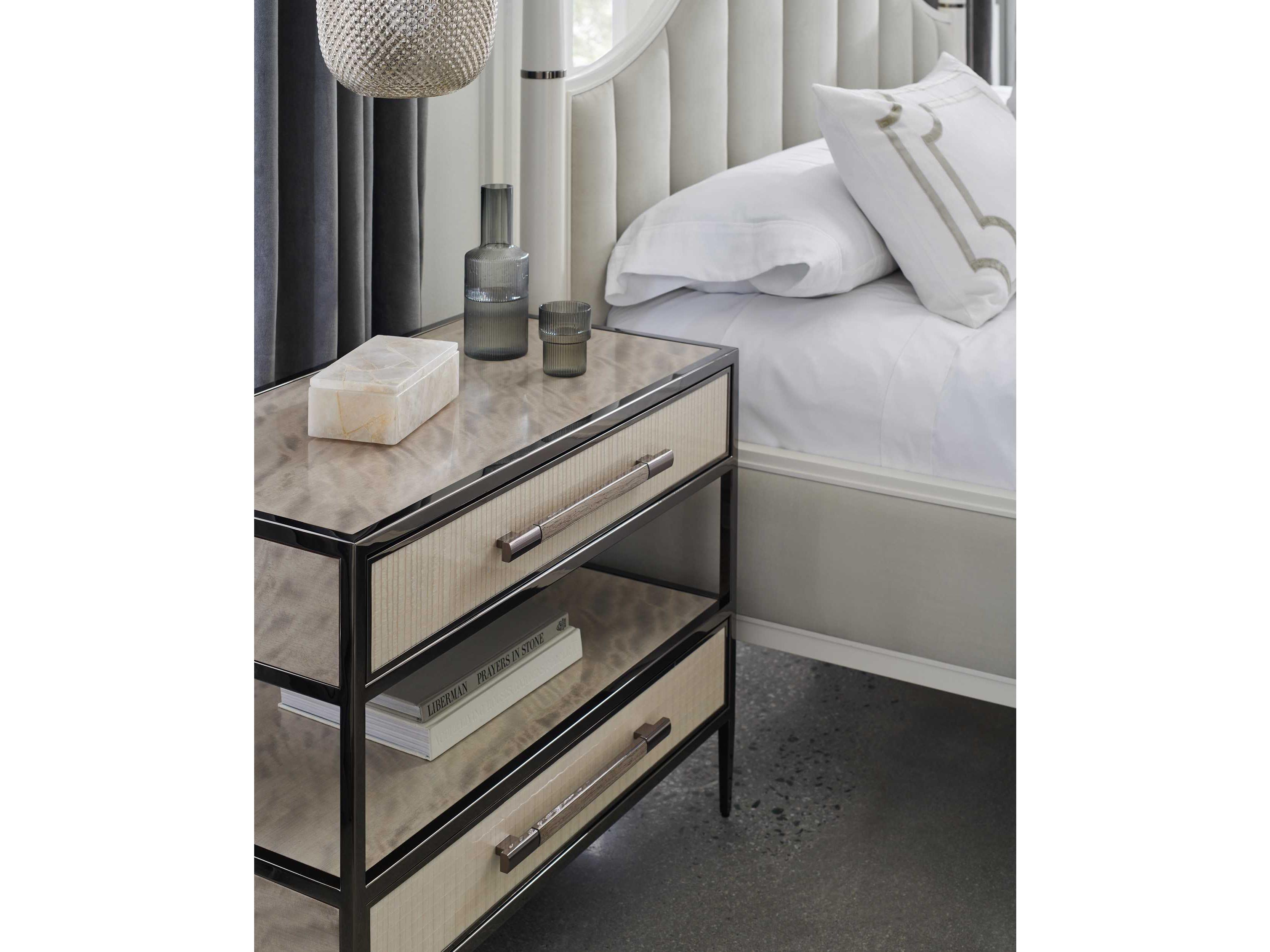 Caracole Classic Dual Impressions 2-Drawers Brown Birch Wood Nightstand