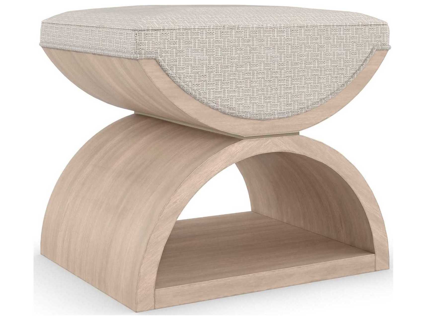 Caracole Classic Open Enrollment Woodland Gray Majestic Gold Brown Upholstered Ottoman