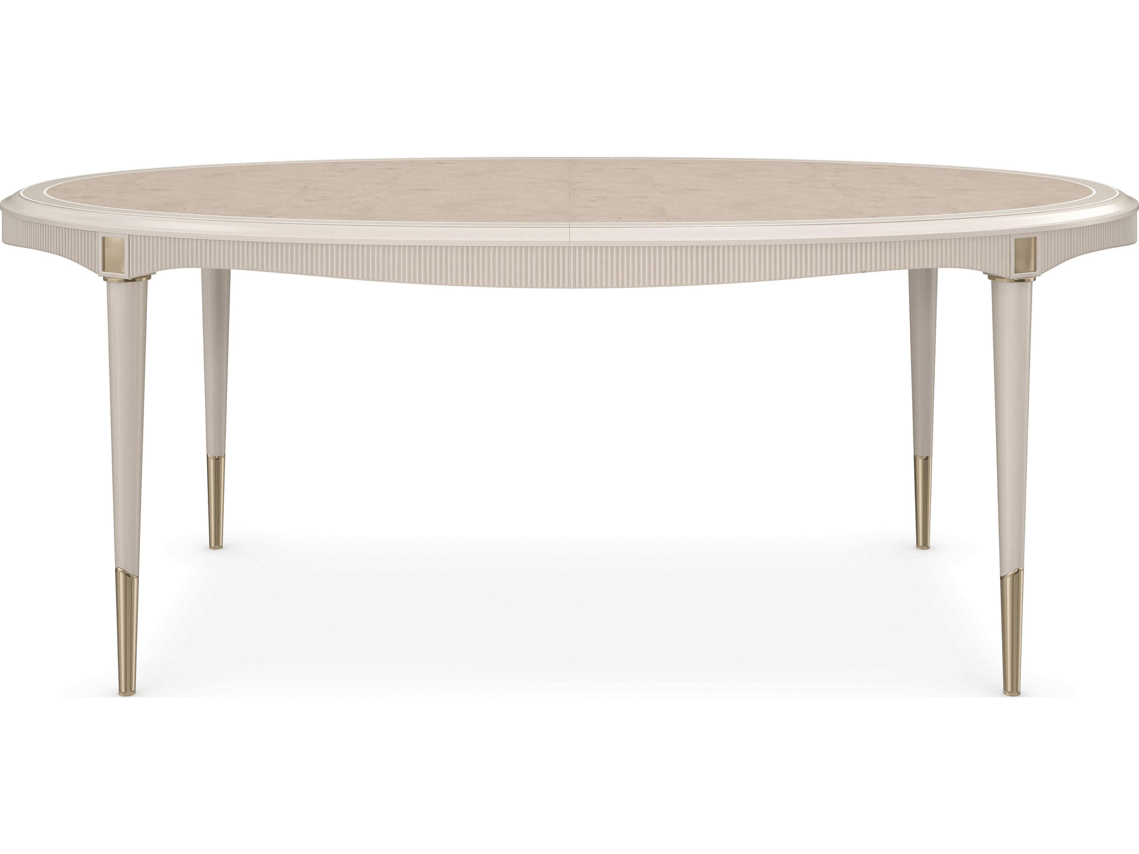 Caracole Classic Love Feast Extendable Oval Wood Lovely Burl Matte Pearl Whisper Of Gold Dining Table