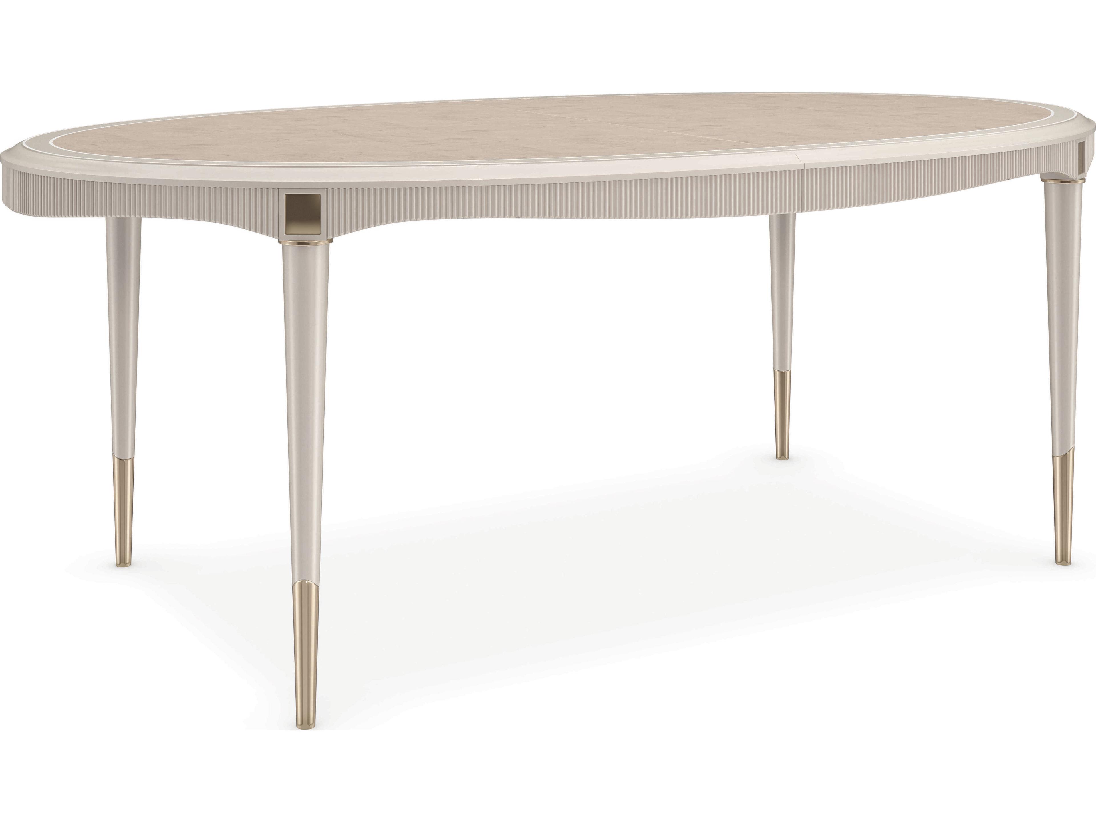 Caracole Classic Love Feast Extendable Oval Wood Lovely Burl Matte Pearl Whisper Of Gold Dining Table