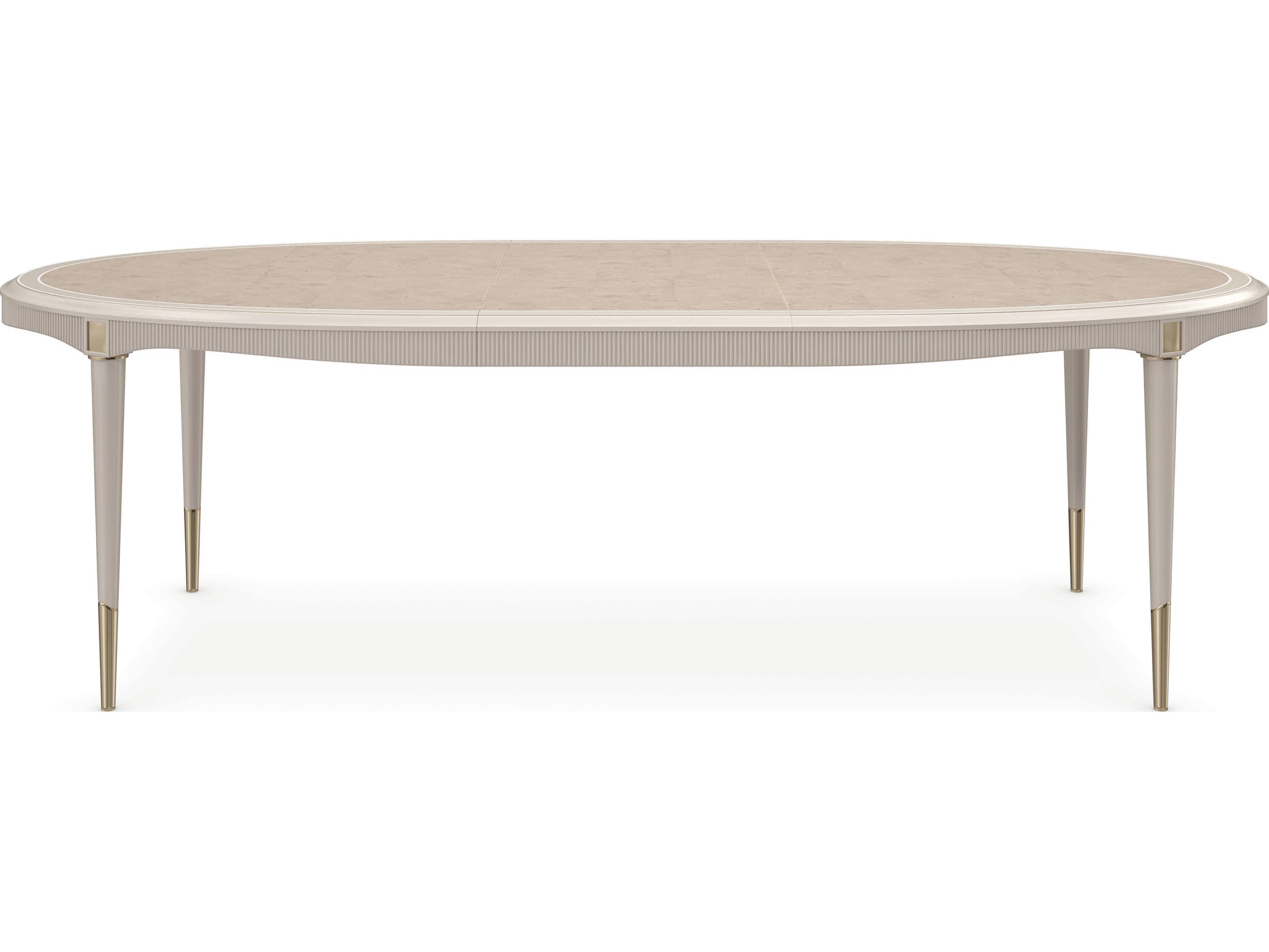 Caracole Classic Love Feast Extendable Oval Wood Lovely Burl Matte Pearl Whisper Of Gold Dining Table