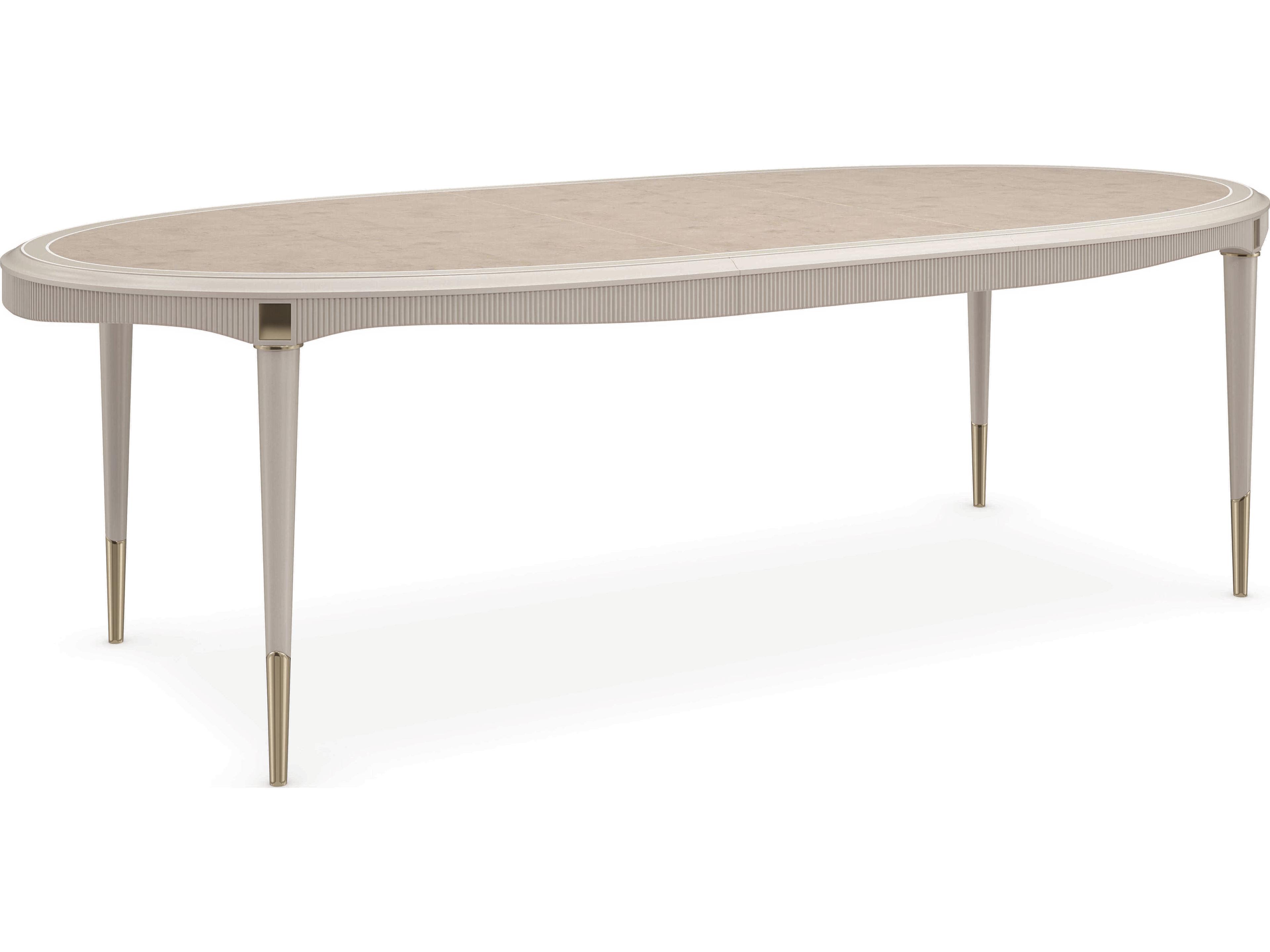 Caracole Classic Love Feast Extendable Oval Wood Lovely Burl Matte Pearl Whisper Of Gold Dining Table