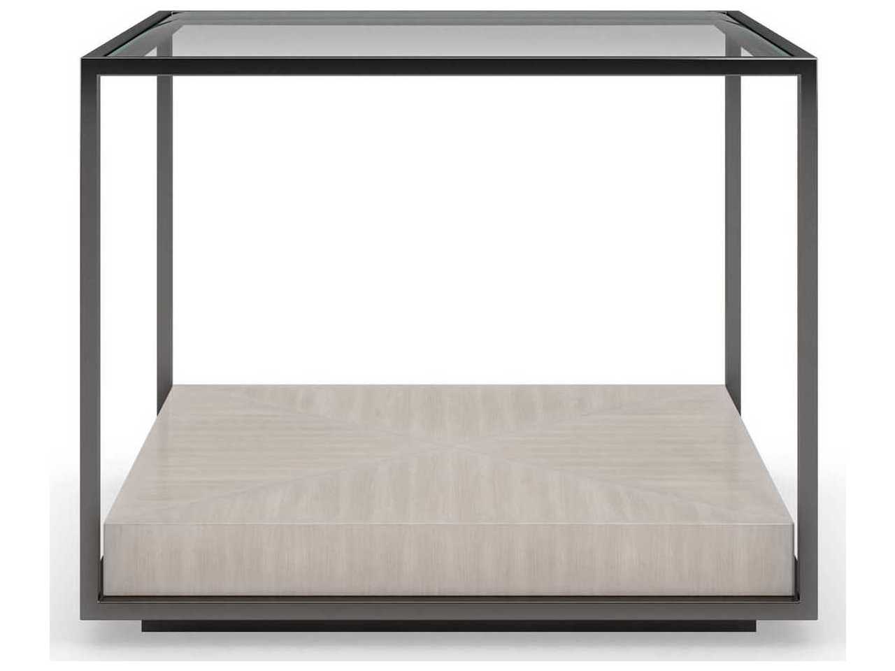 Caracole Classic Open Air 20" Square Glass Moonstone Deep Bronze Almost Black Coffee Table