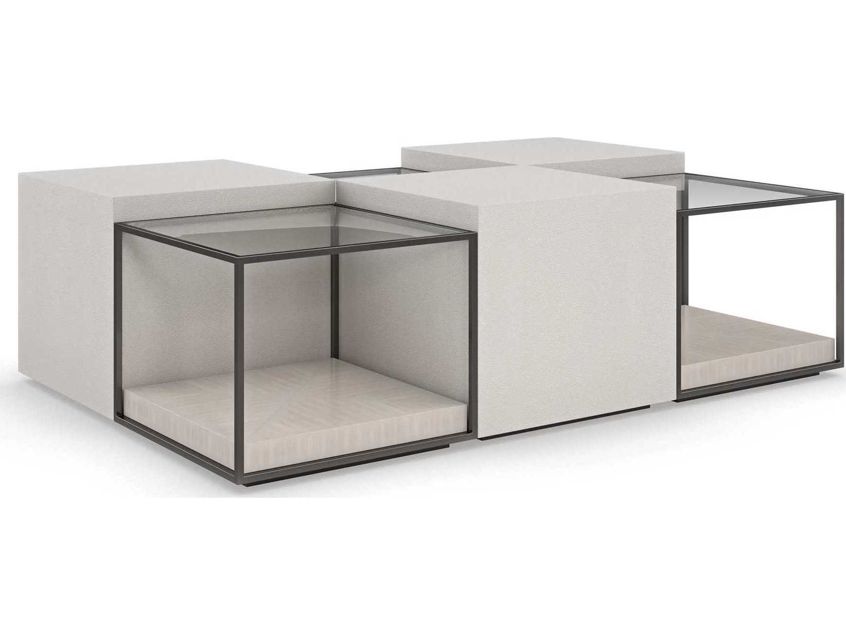 Caracole Classic Open Air 20" Square Glass Moonstone Deep Bronze Almost Black Coffee Table