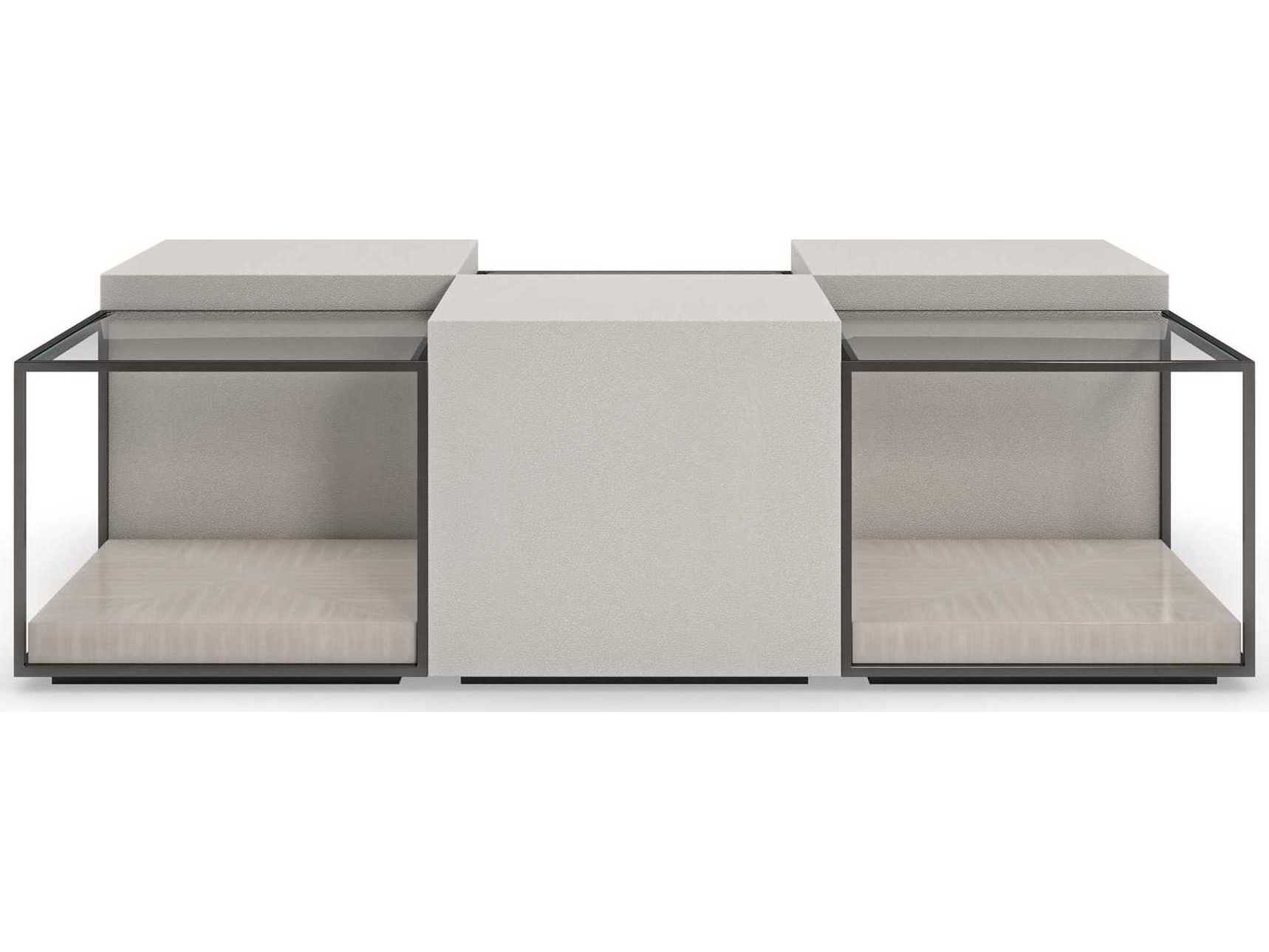 Caracole Classic Open Air 20" Square Glass Moonstone Deep Bronze Almost Black Coffee Table