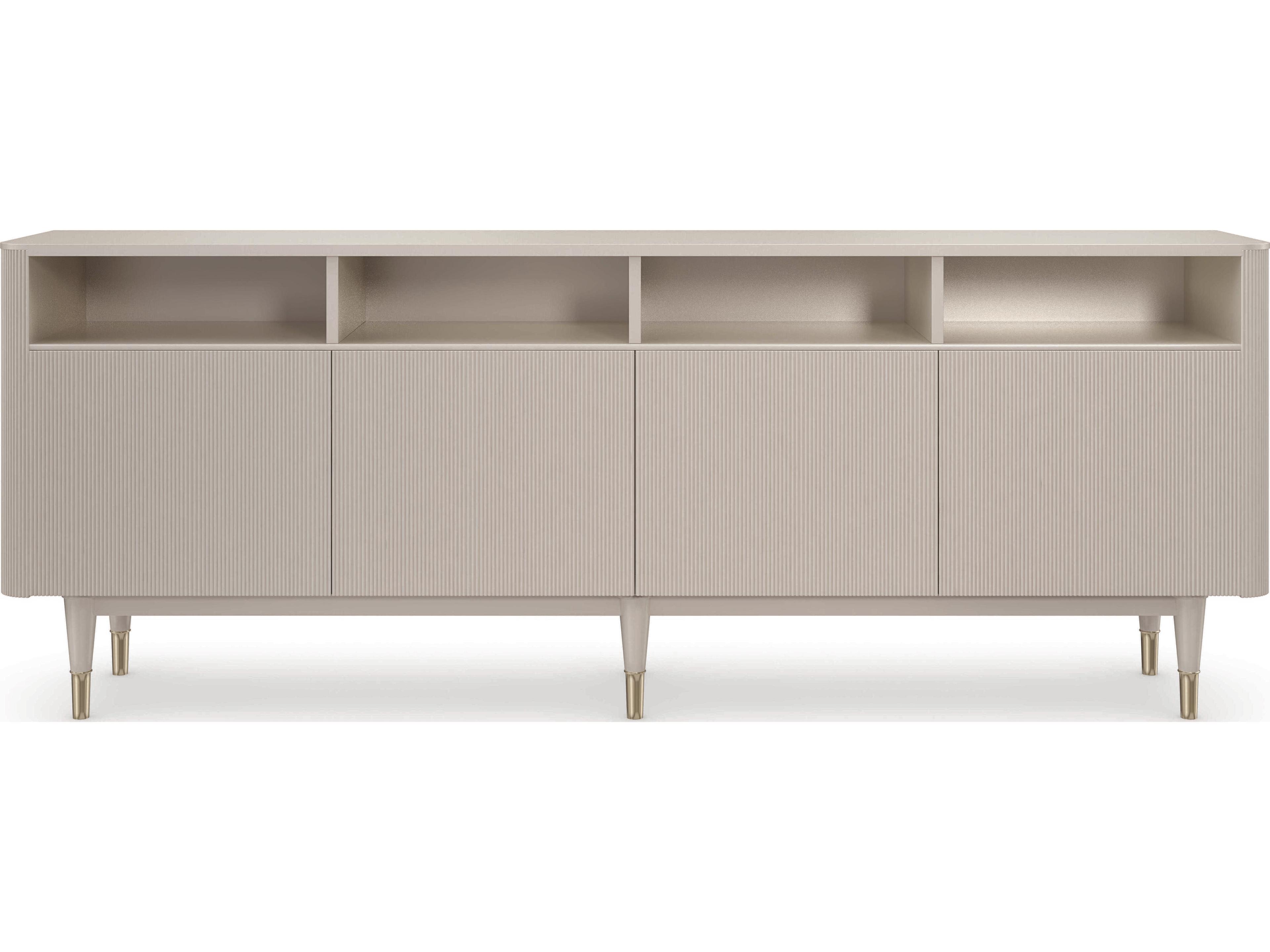 Caracole Classic Love Lines 80" Birch Wood Matte Pearl Whisper Of Gold Media Console