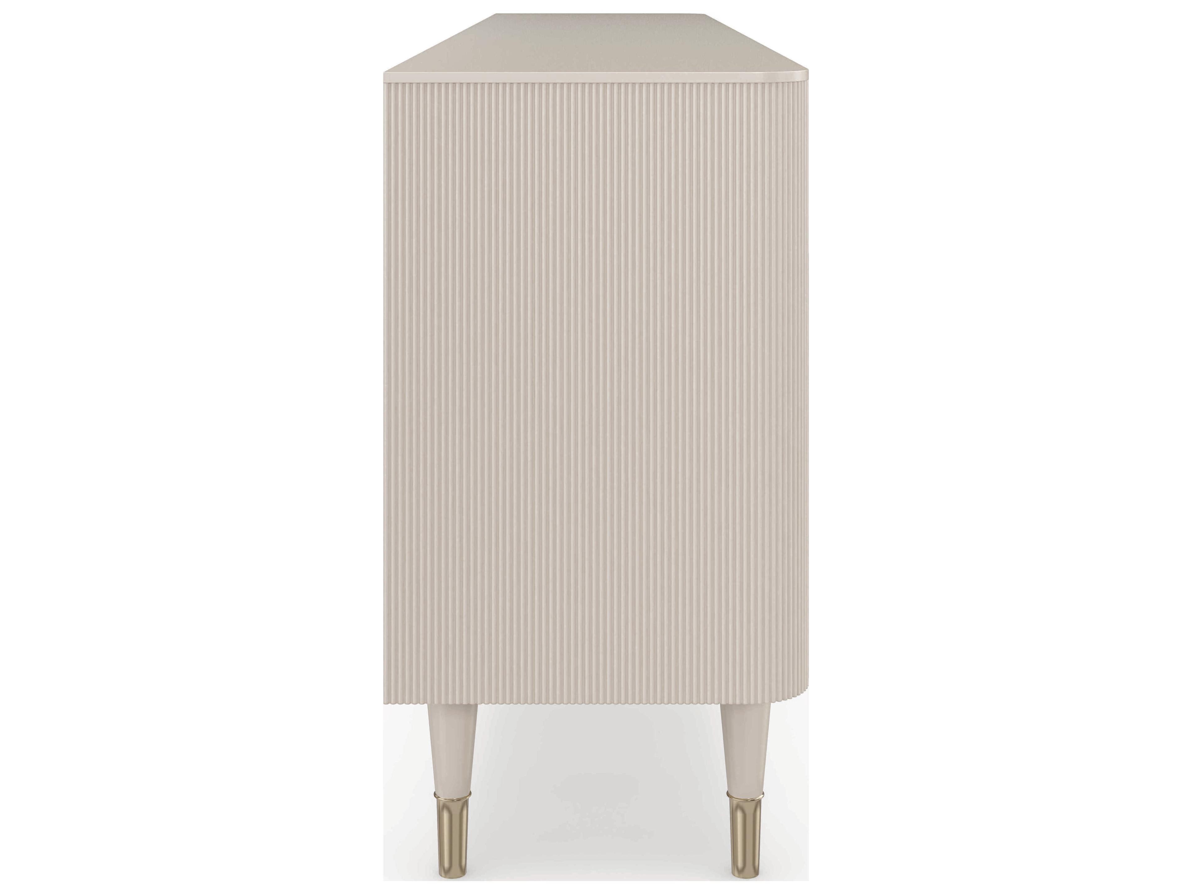 Caracole Classic Love Lines 80" Birch Wood Matte Pearl Whisper Of Gold Media Console