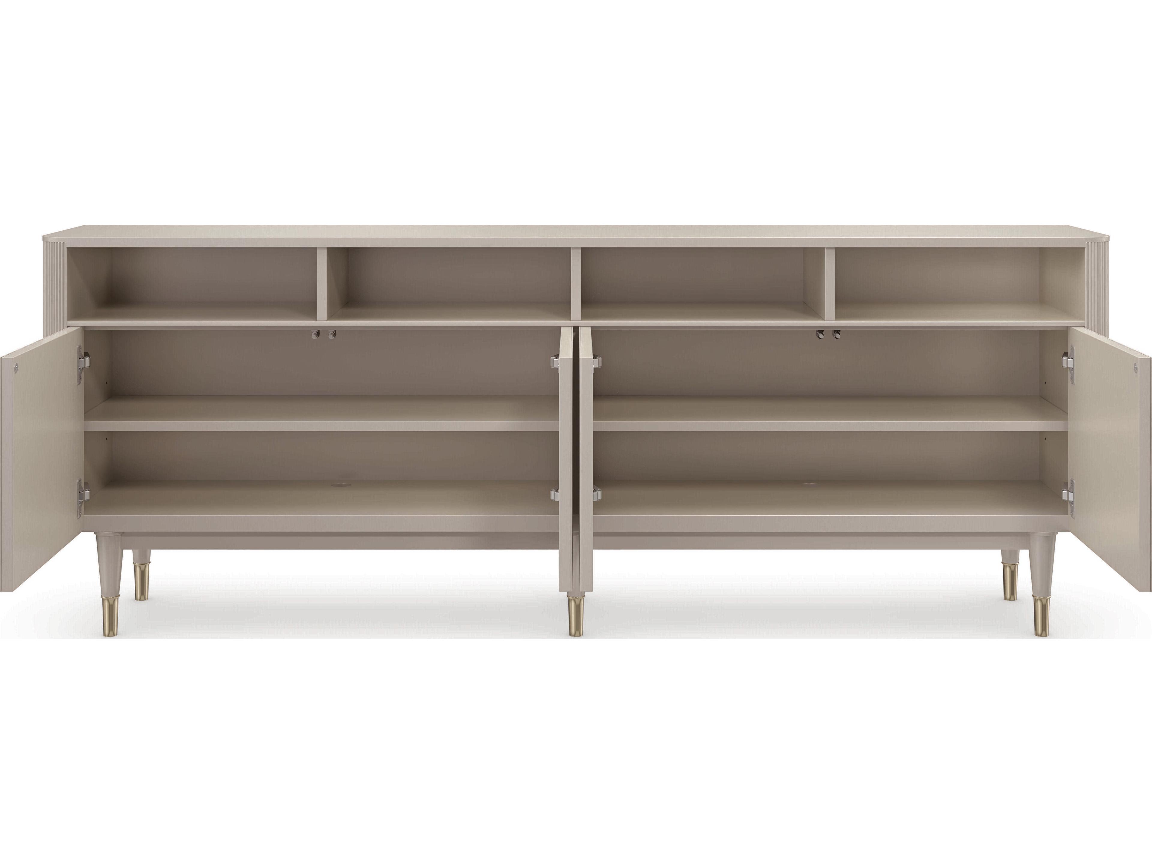 Caracole Classic Love Lines 80" Birch Wood Matte Pearl Whisper Of Gold Media Console