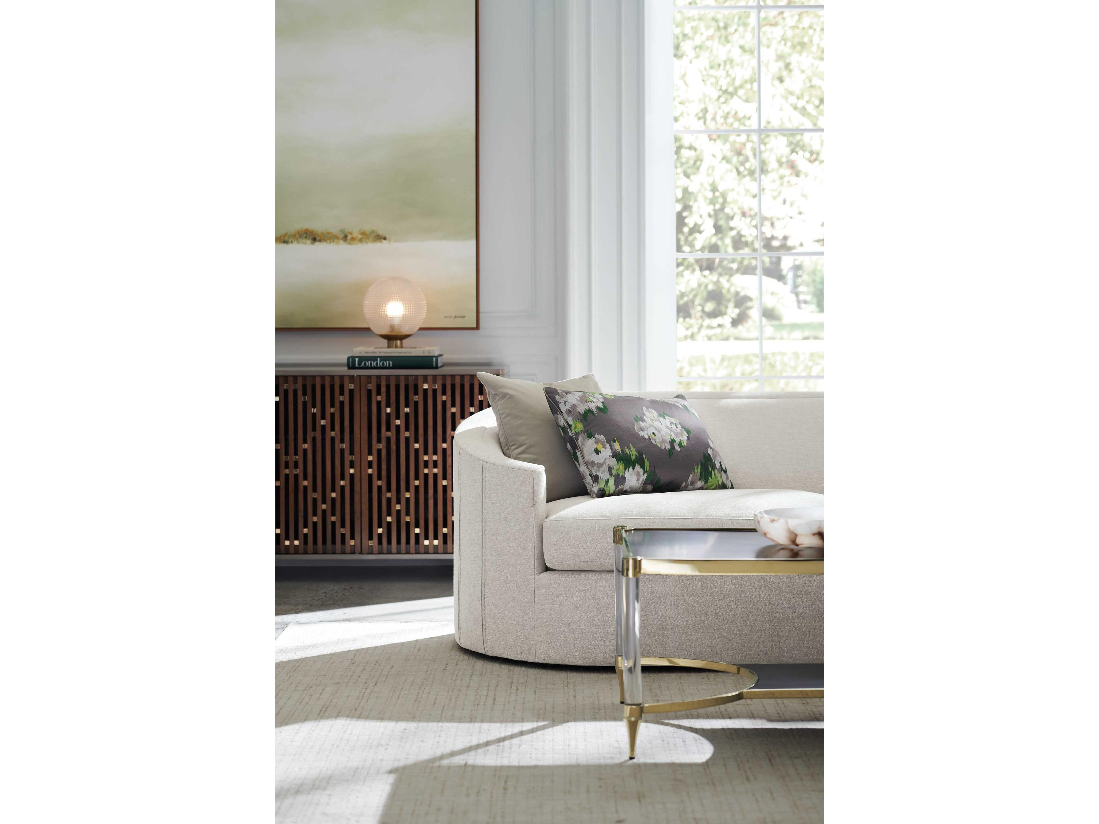 Caracole Classic Diamond In The Rough 84" Birch Wood Brushed Antique Brass Paint Rich Walnut Whisper Of Gold Media Console