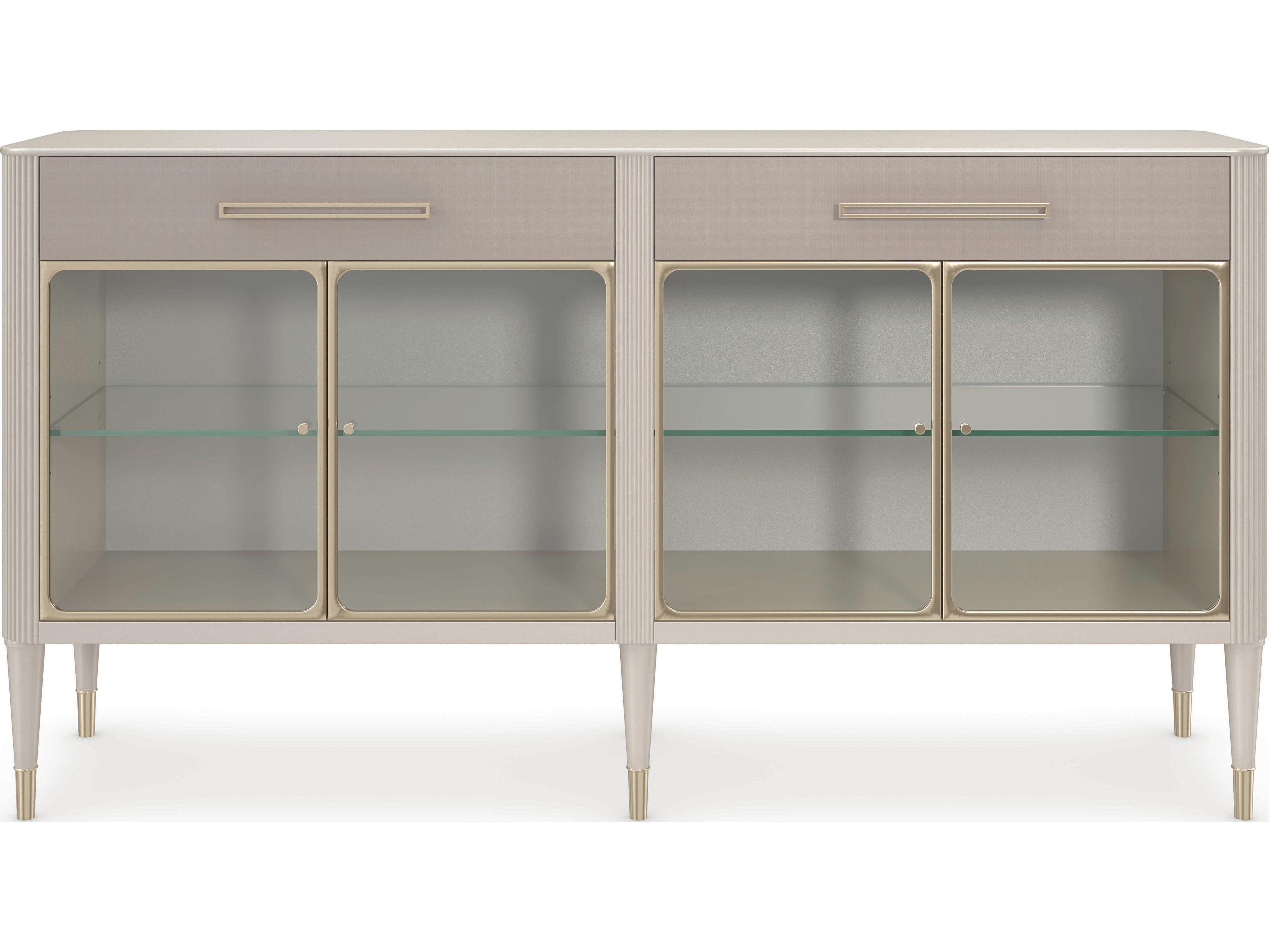 Caracole Classic Love Interest 74" Birch Wood Matte Pearl Whisper Of Gold Sideboard