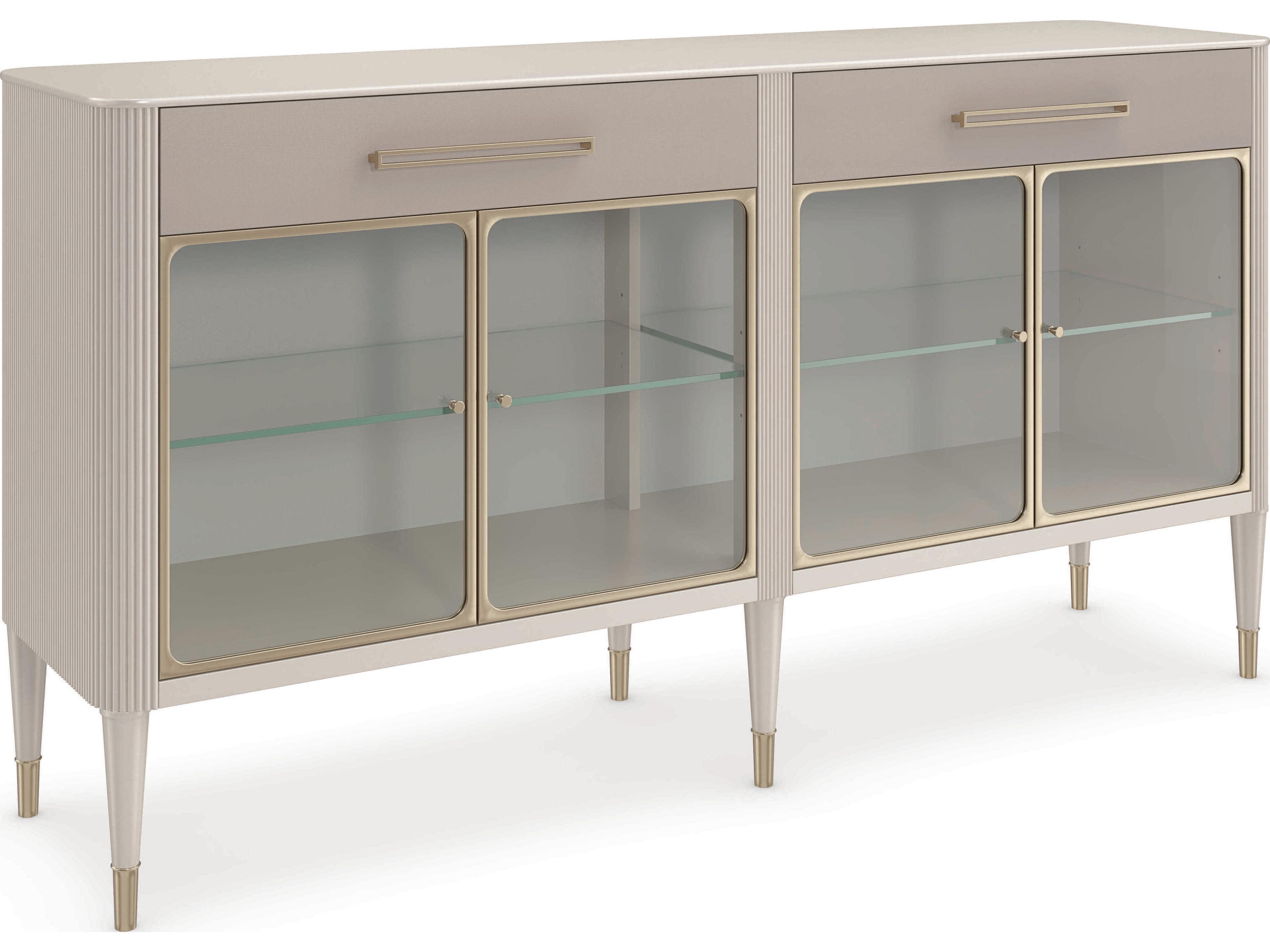 Caracole Classic Love Interest 74" Birch Wood Matte Pearl Whisper Of Gold Sideboard