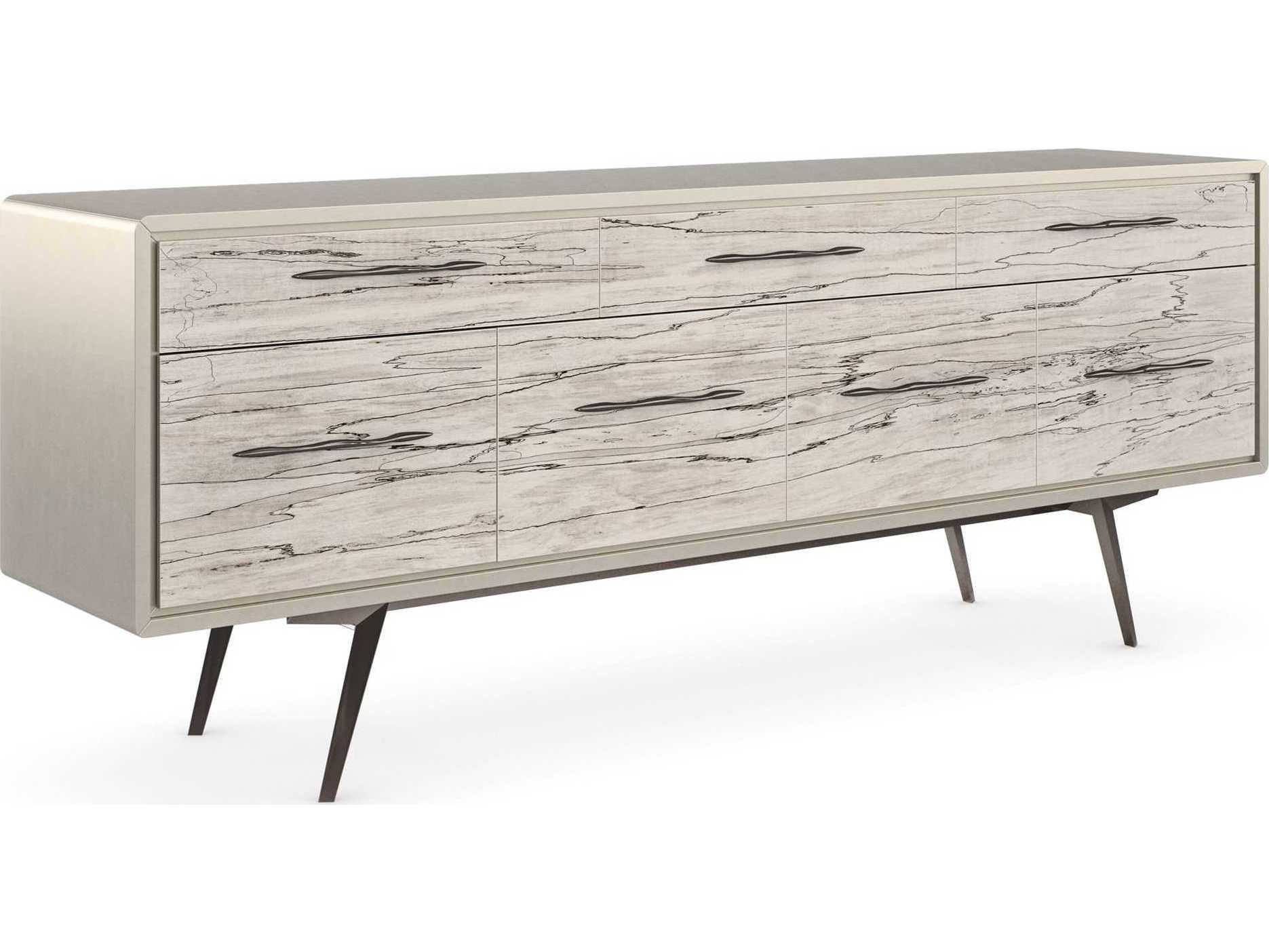 Caracole Classic Highs and Lows 84" Birch Wood Snowcap Organic Deep Bronze Matte Pearl Media Console