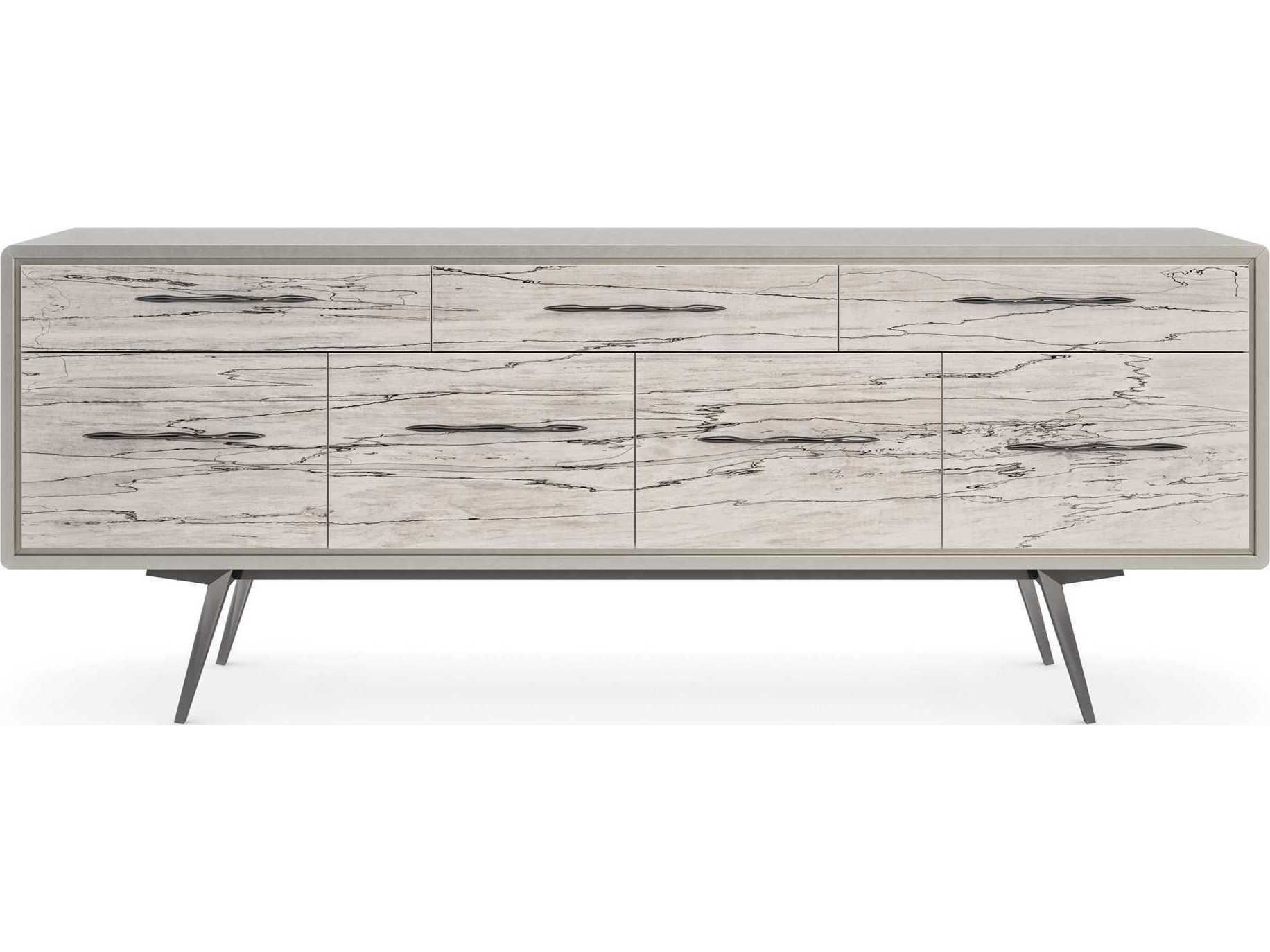 Caracole Classic Highs and Lows 84" Birch Wood Snowcap Organic Deep Bronze Matte Pearl Media Console