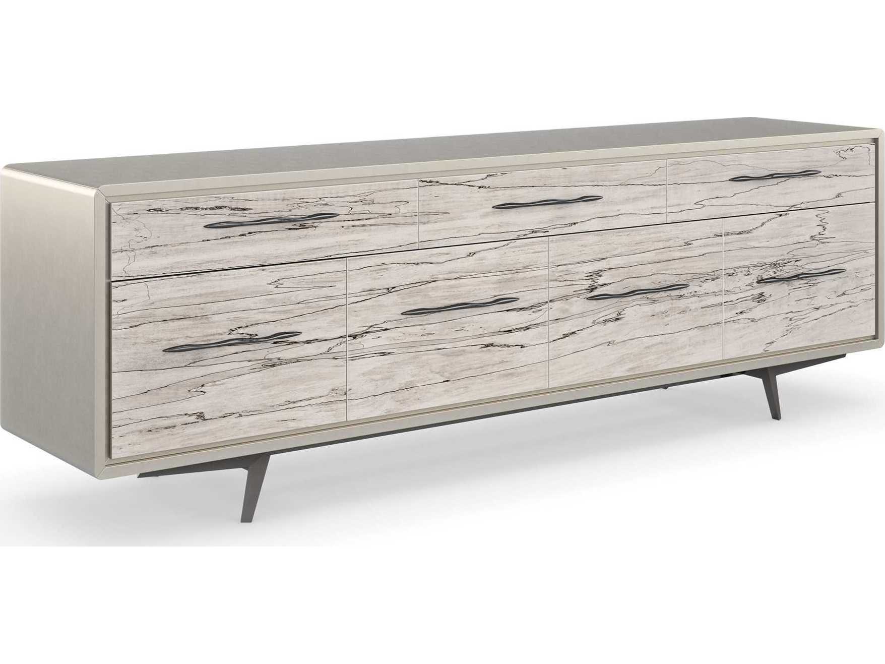 Caracole Classic Highs and Lows 84" Birch Wood Snowcap Organic Deep Bronze Matte Pearl Media Console