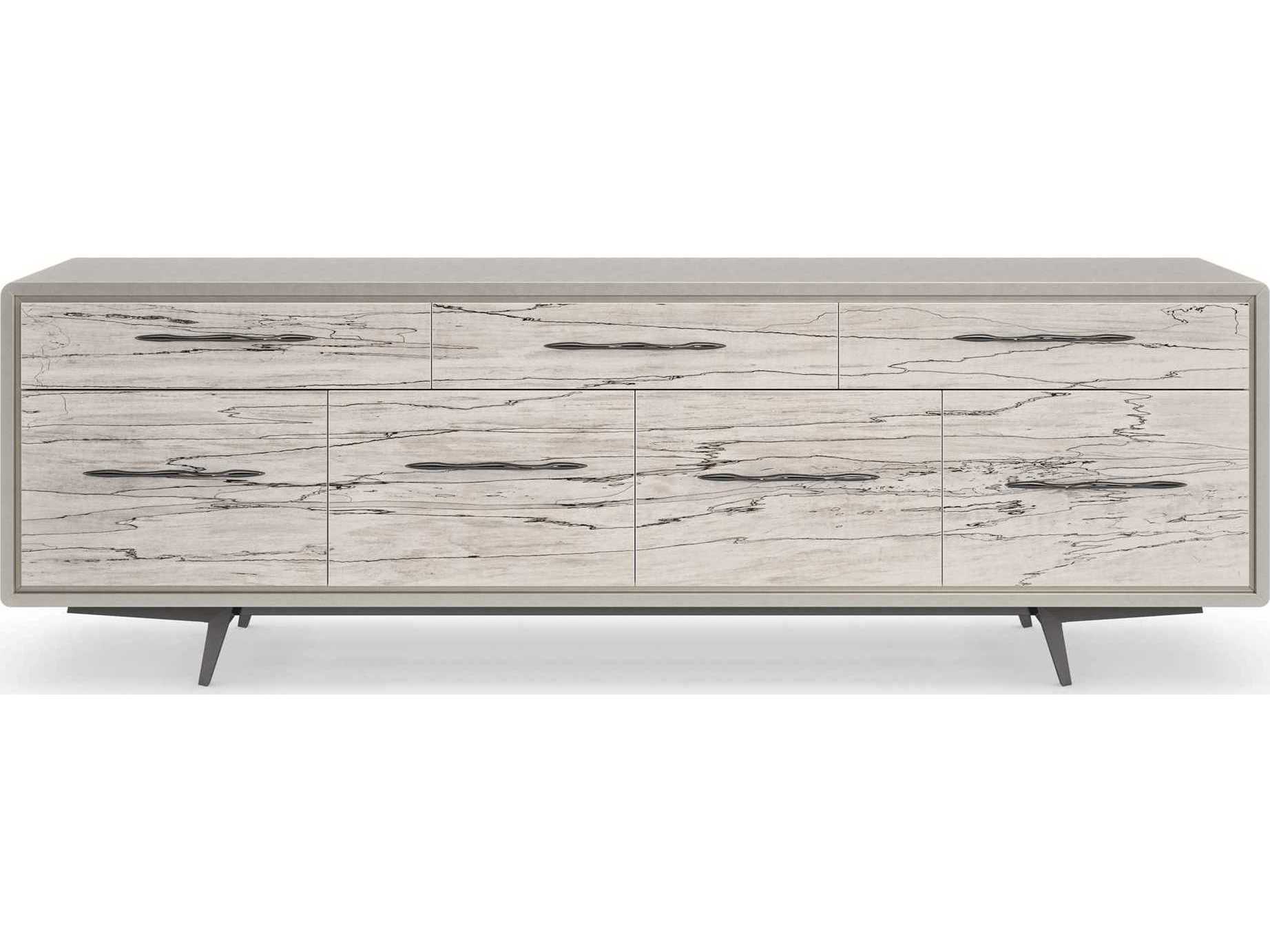 Caracole Classic Highs and Lows 84" Birch Wood Snowcap Organic Deep Bronze Matte Pearl Media Console