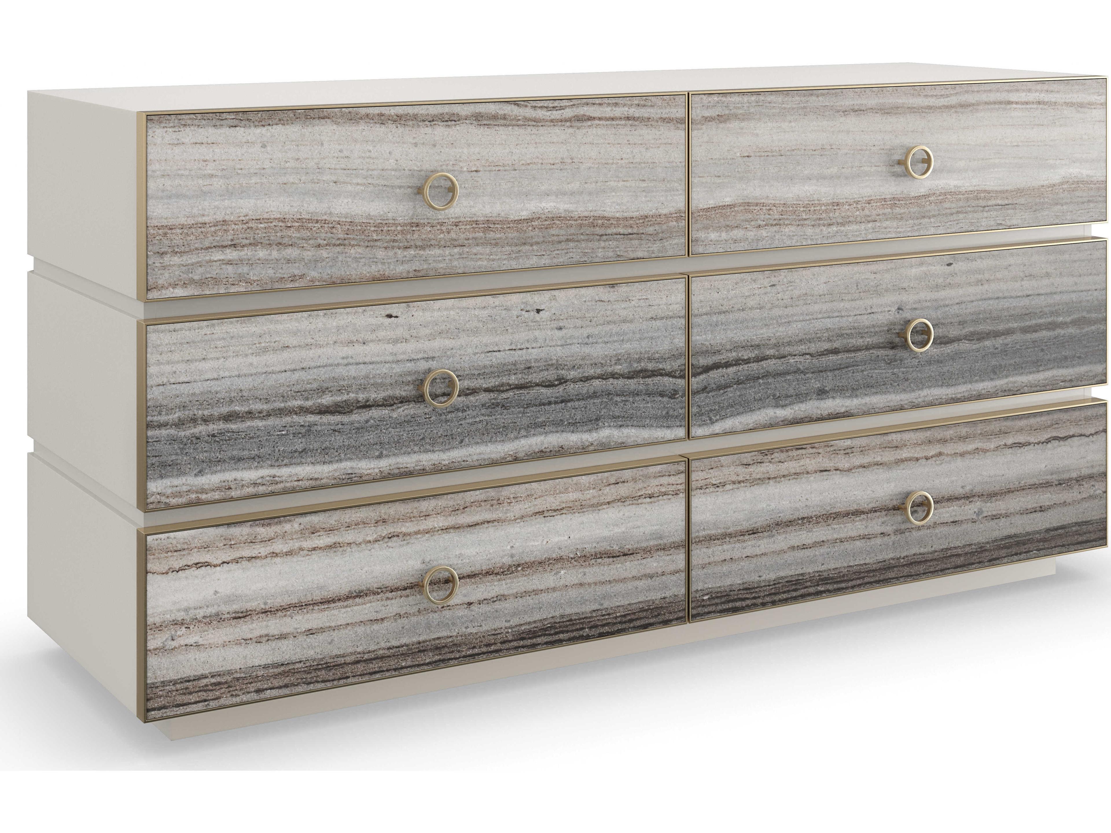 Caracole Classic Bedrock 6-Drawers White Poplar Wood Double Dresser