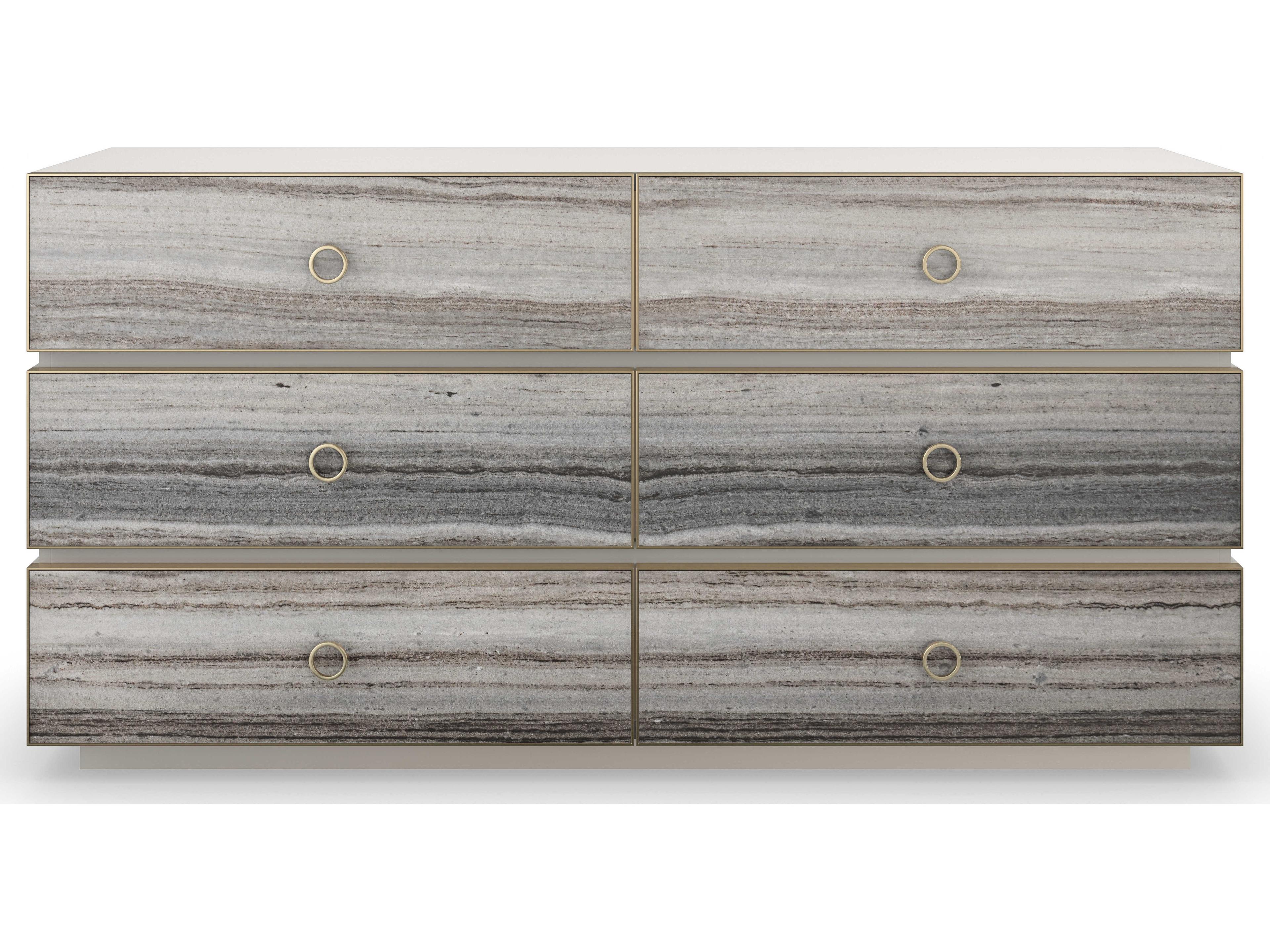 Caracole Classic Bedrock 6-Drawers White Poplar Wood Double Dresser