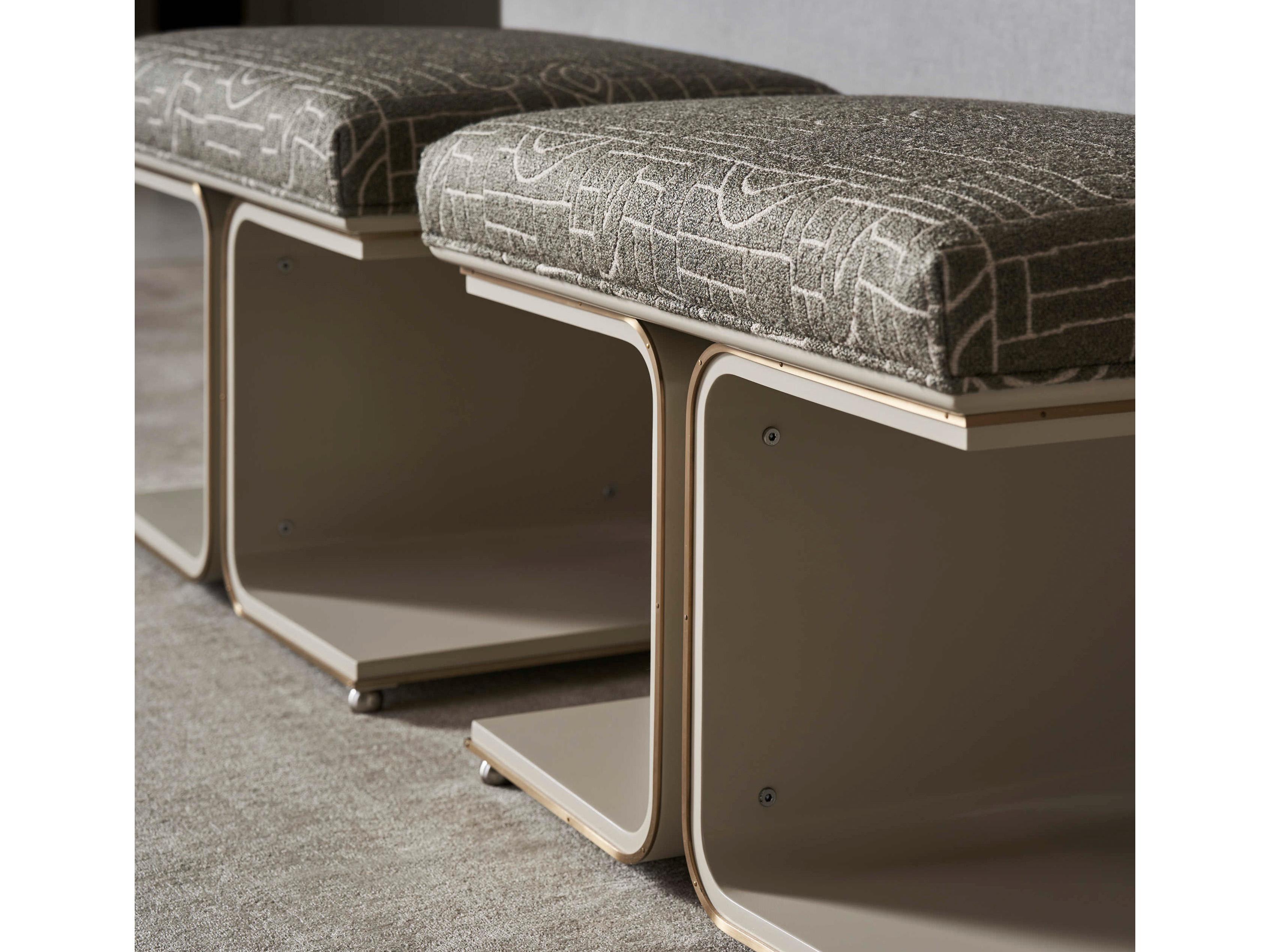 Caracole Classic Balance Beam Cloud Brushed Gold Upholstered Accent Bench