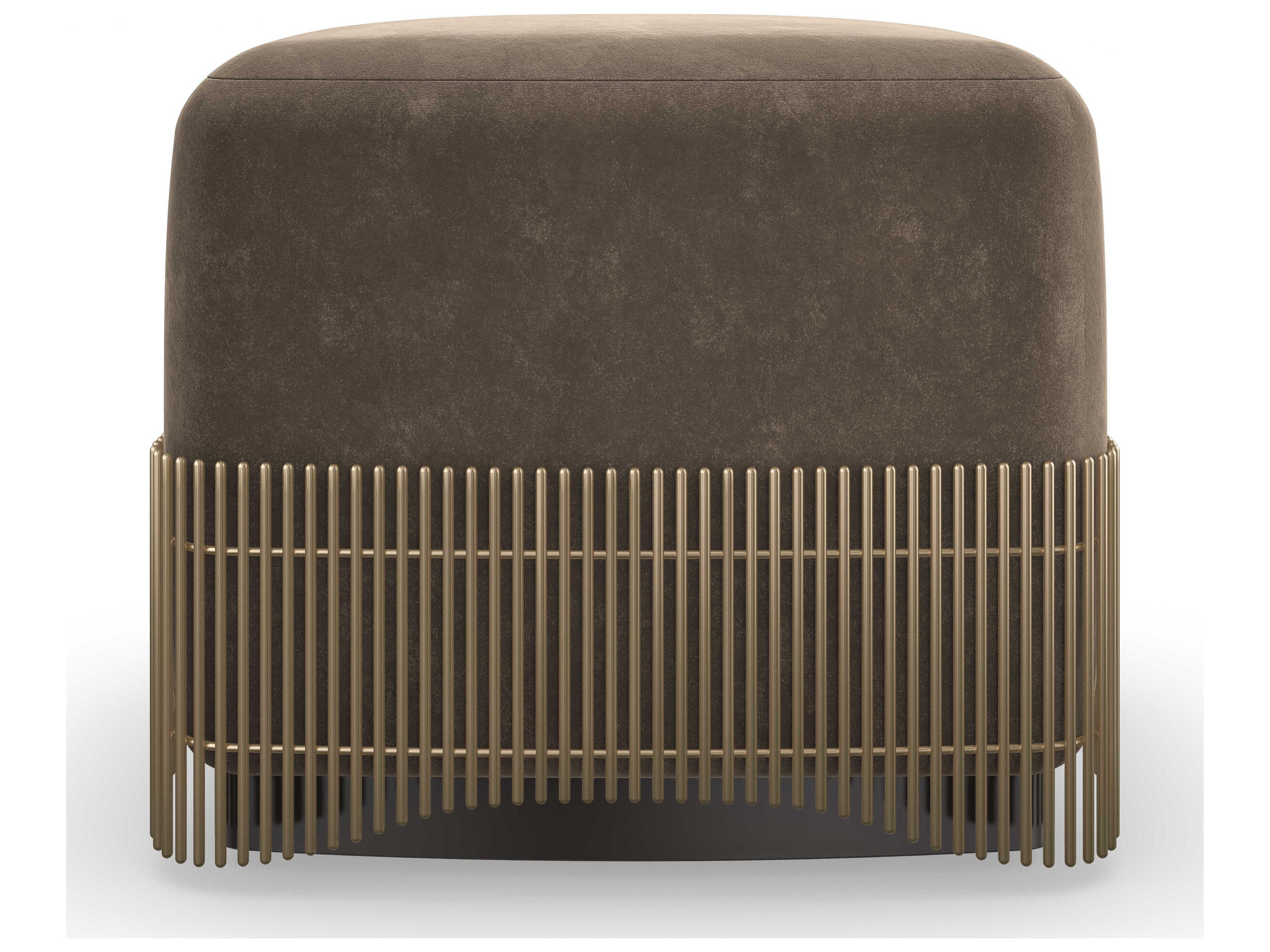 Caracole Classic Petit Four Dark Chocolate Brushed Gold Brown Microfiber Upholstered Ottoman