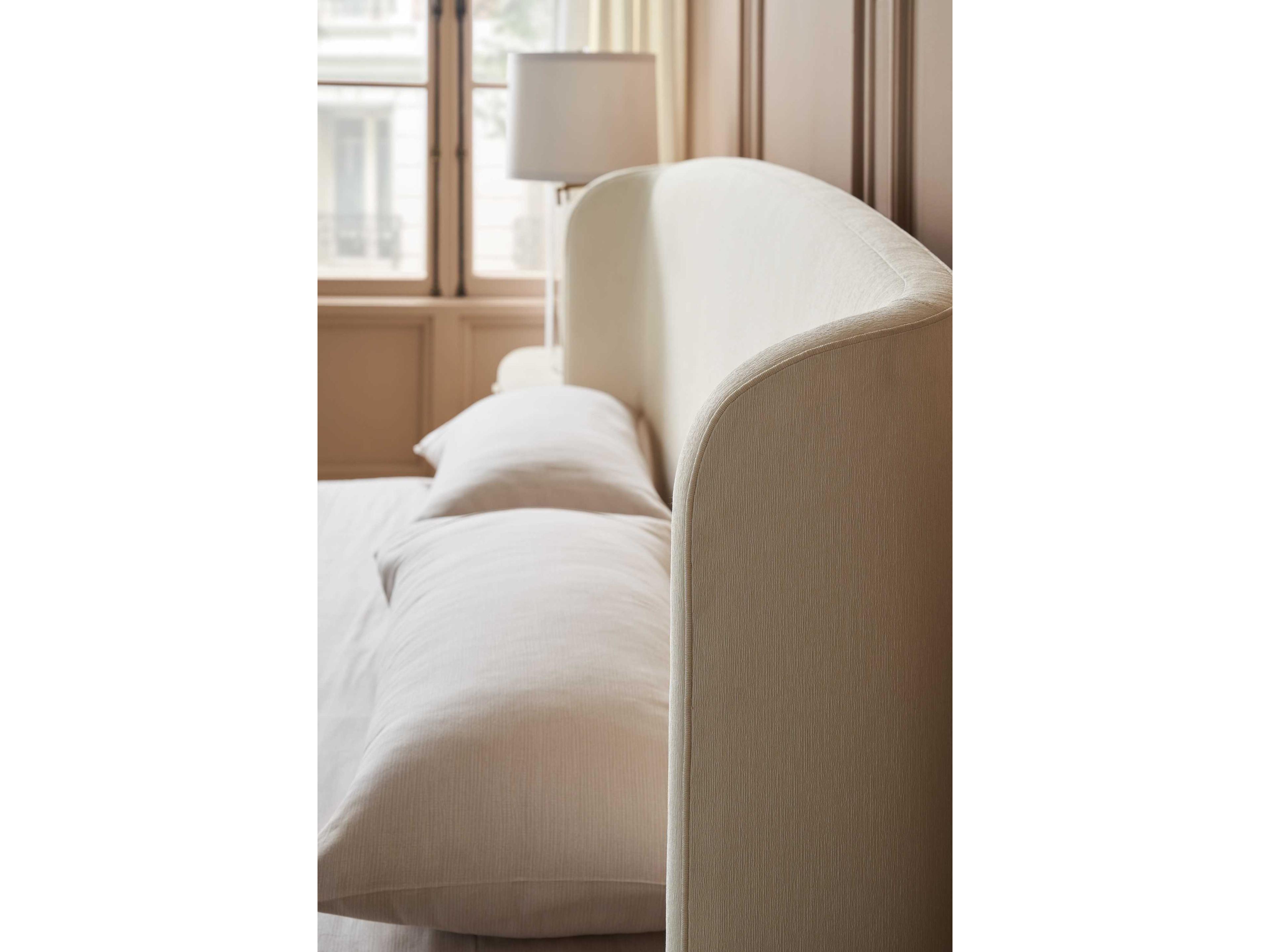 Caracole Classic Soft Embrace White Hardwood Upholstered Queen Sleigh Bed