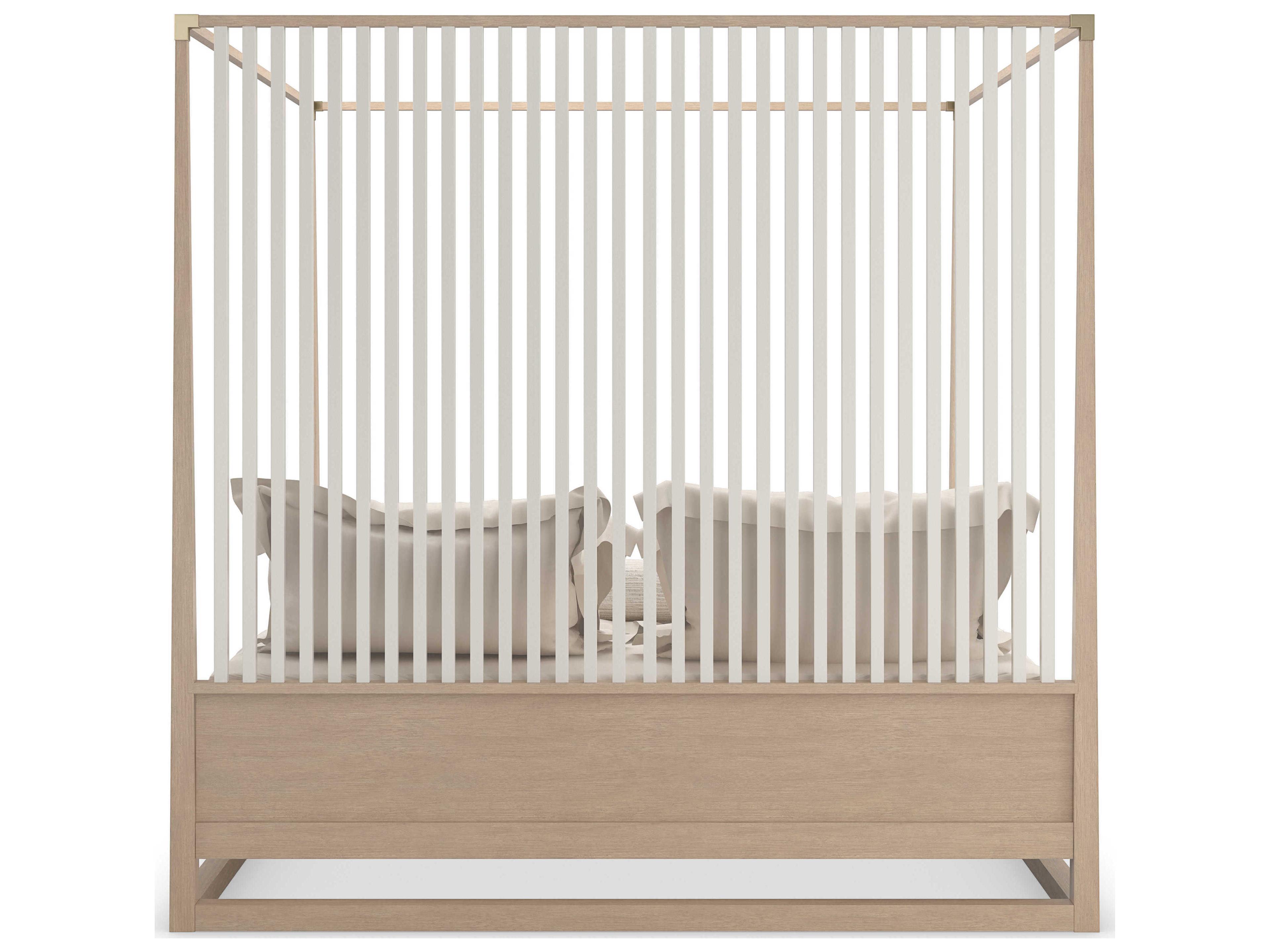 Caracole Classic Pinstripe Light Sun Drenched Oak Almond Milk Wood King Poster Bed