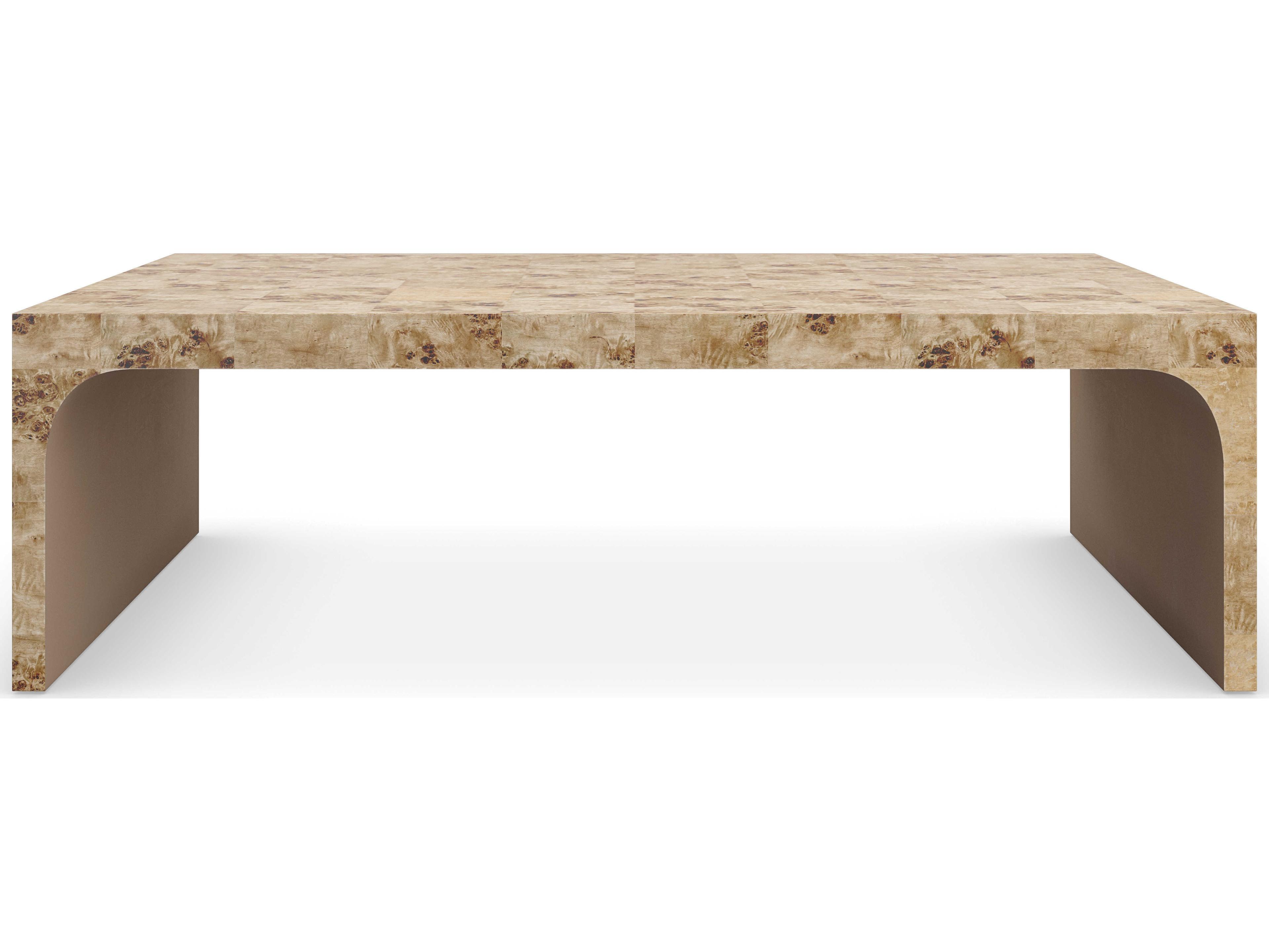 Caracole Classic Burlesque 56" Rectangular Wood Mappa Burl Brazen Bronze Leaf Coffee Table