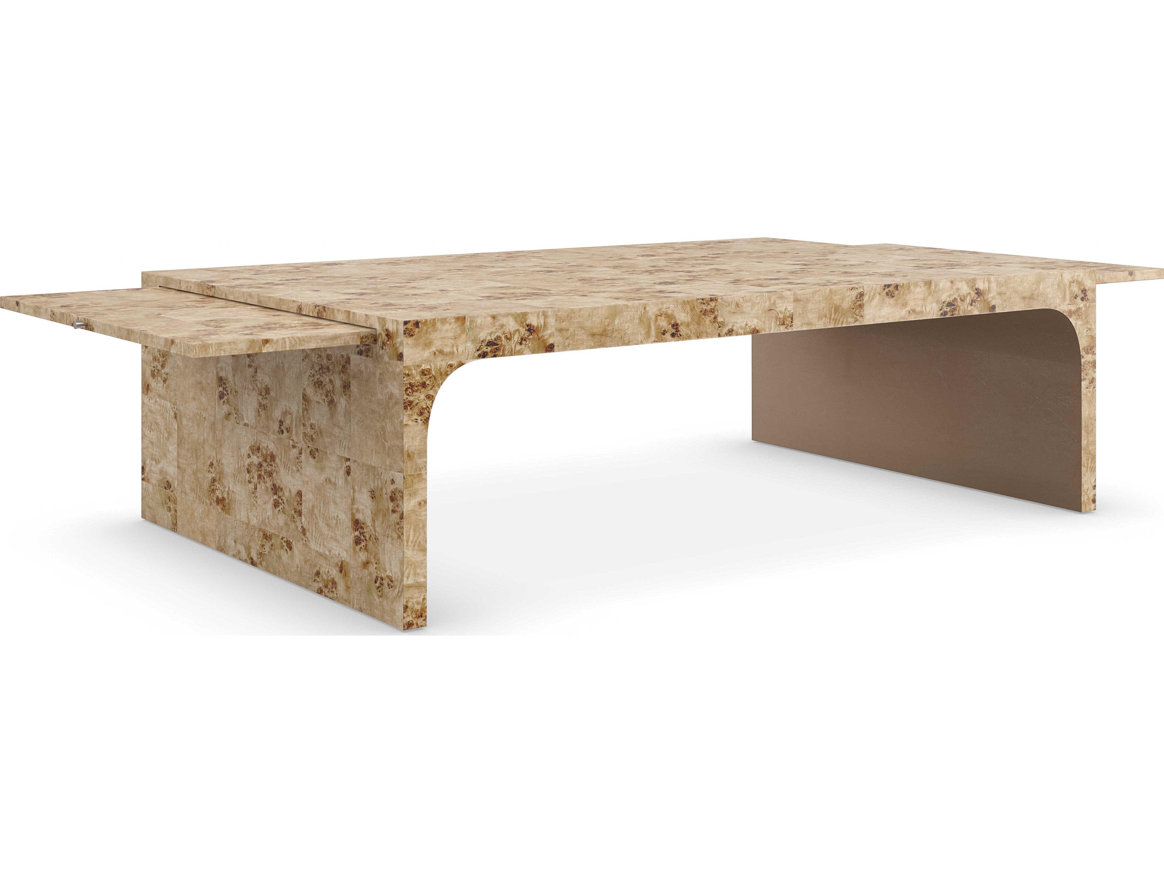 Caracole Classic Burlesque 56" Rectangular Wood Mappa Burl Brazen Bronze Leaf Coffee Table