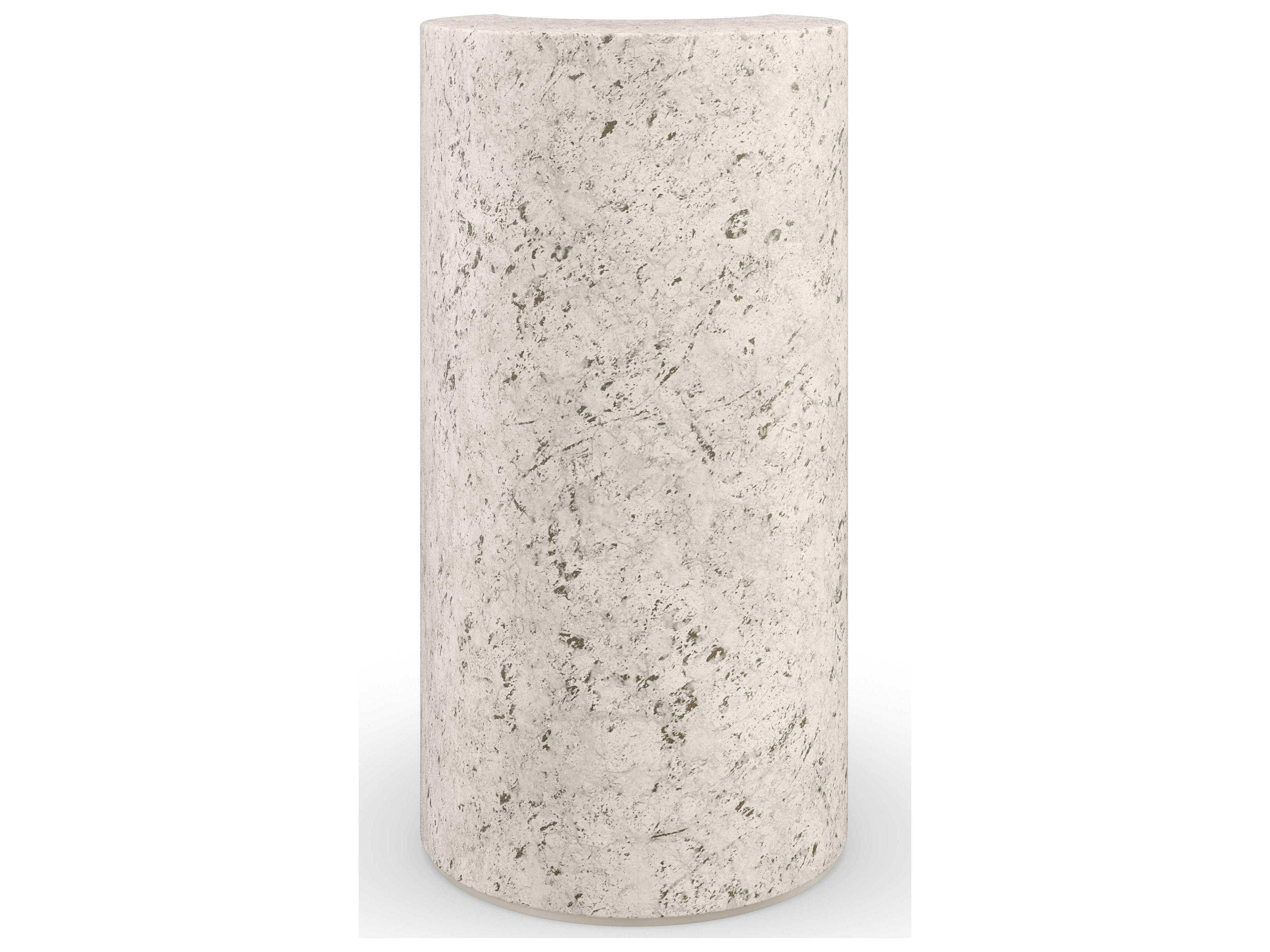 Caracole Classic Sun And Moon Stone Natural Travertine Brazen Bronze Leaf End Table