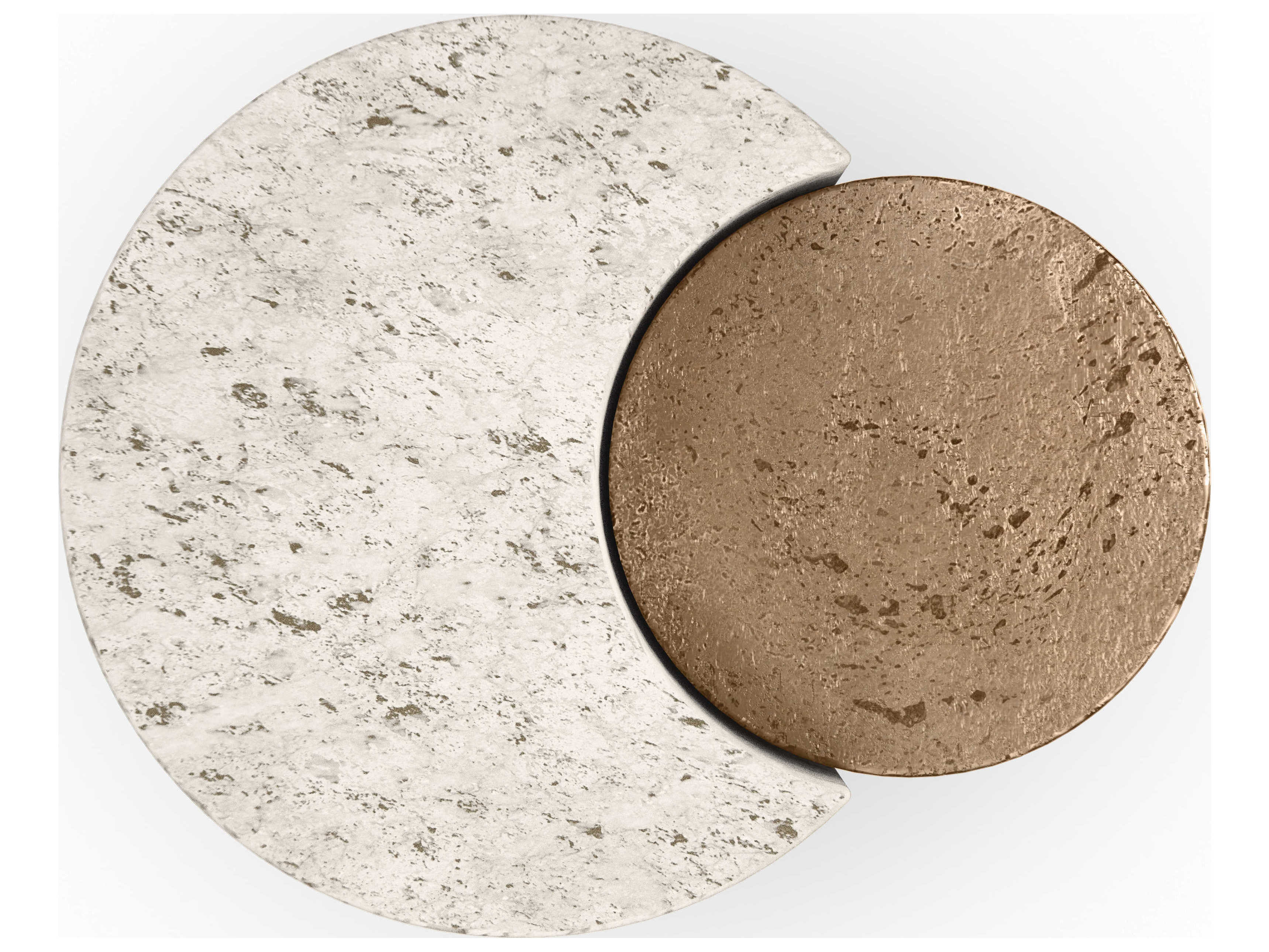 Caracole Classic Sun And Moon Stone Natural Travertine Brazen Bronze Leaf End Table