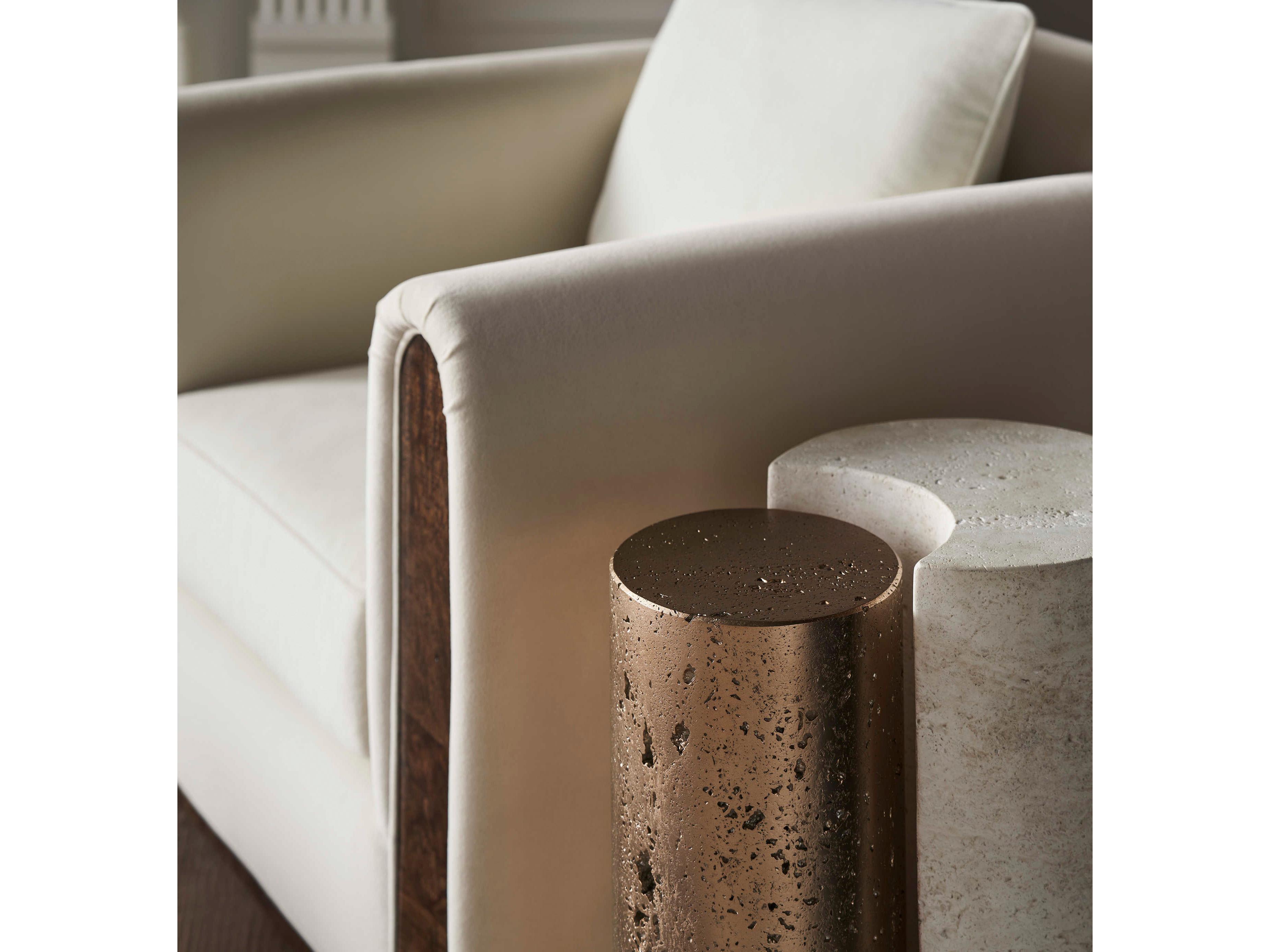 Caracole Classic Sun And Moon Stone Natural Travertine Brazen Bronze Leaf End Table