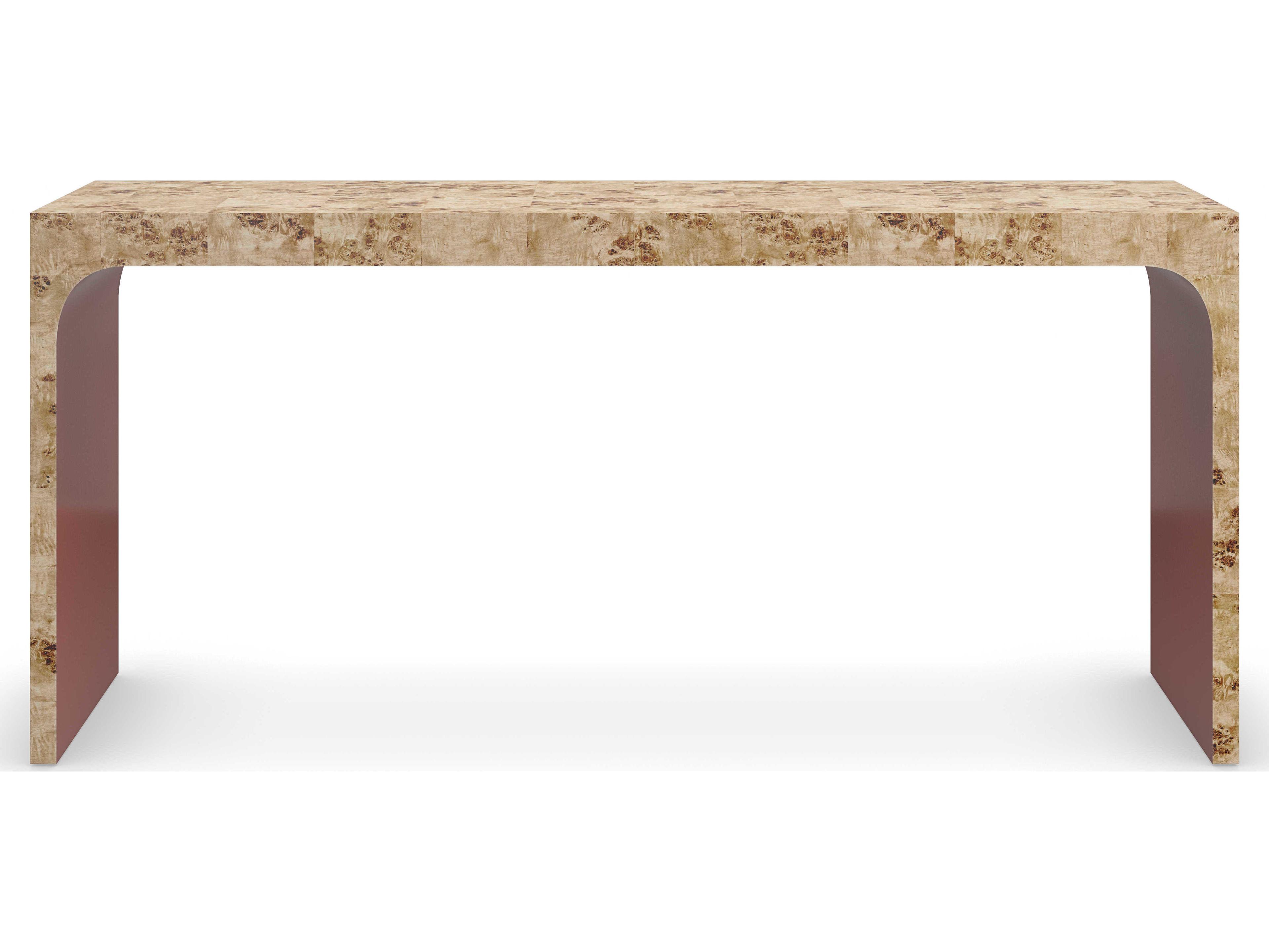 Caracole Classic Cabaret Rectangular Wood Mappa Burl Rouge Red Console Table