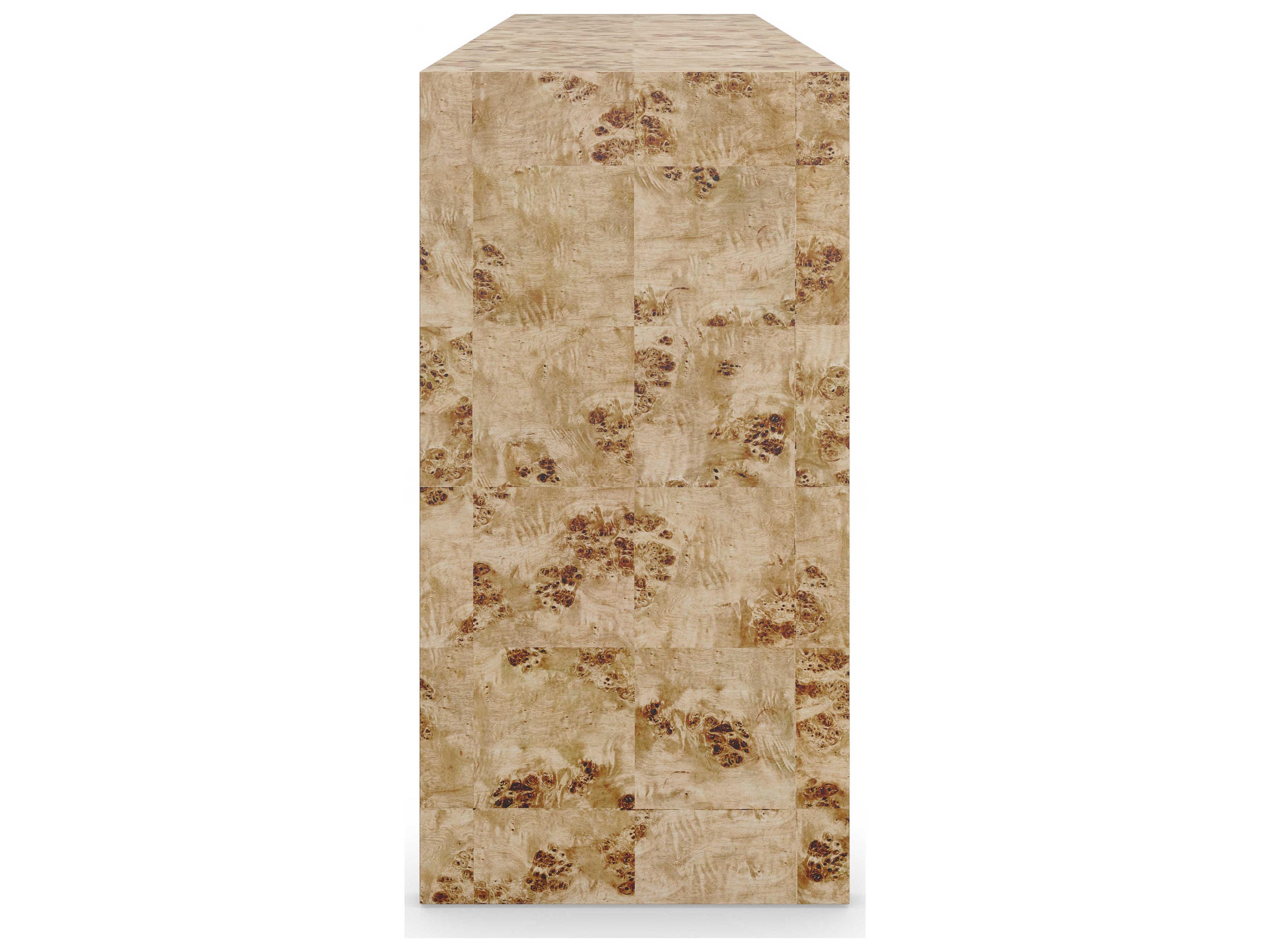 Caracole Classic Cabaret Rectangular Wood Mappa Burl Rouge Red Console Table