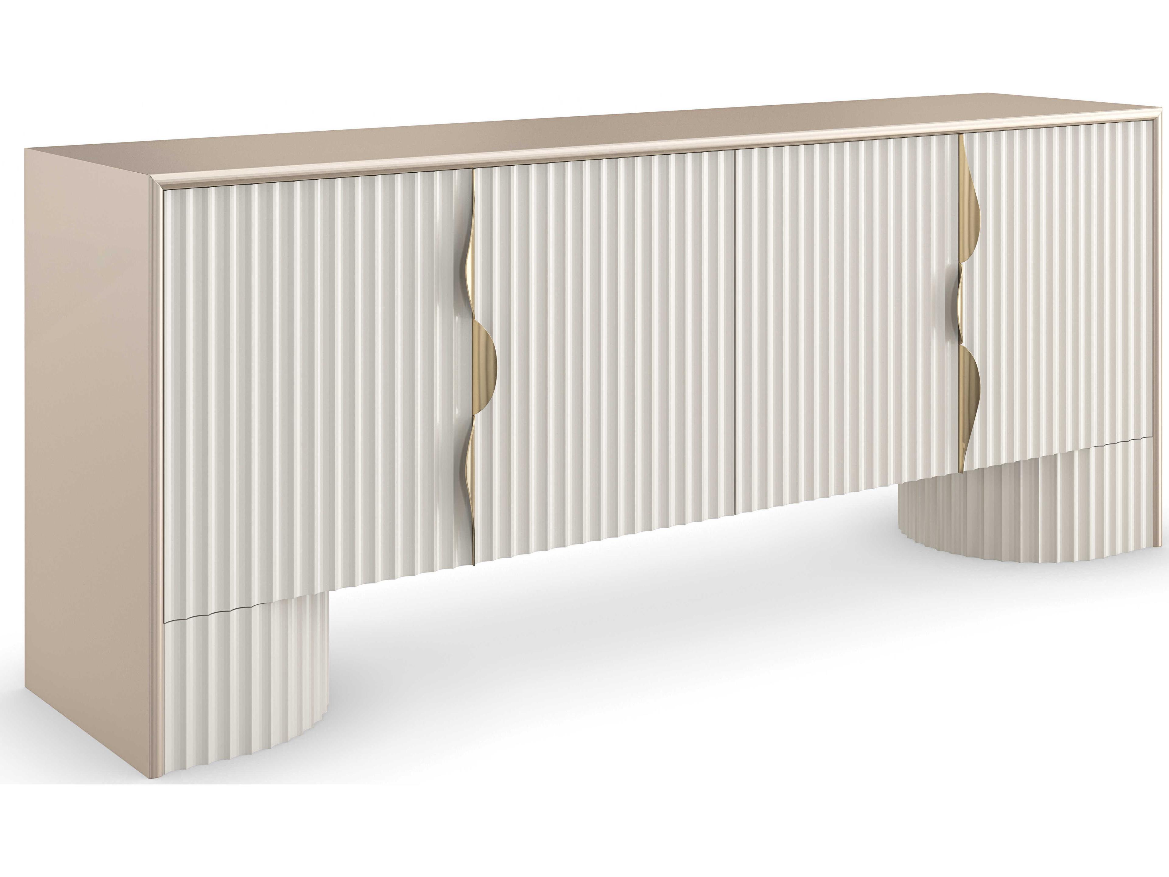 Caracole Classic Corinthian 80" Poplar Wood Sparkling Argent Almond Milk Media Console