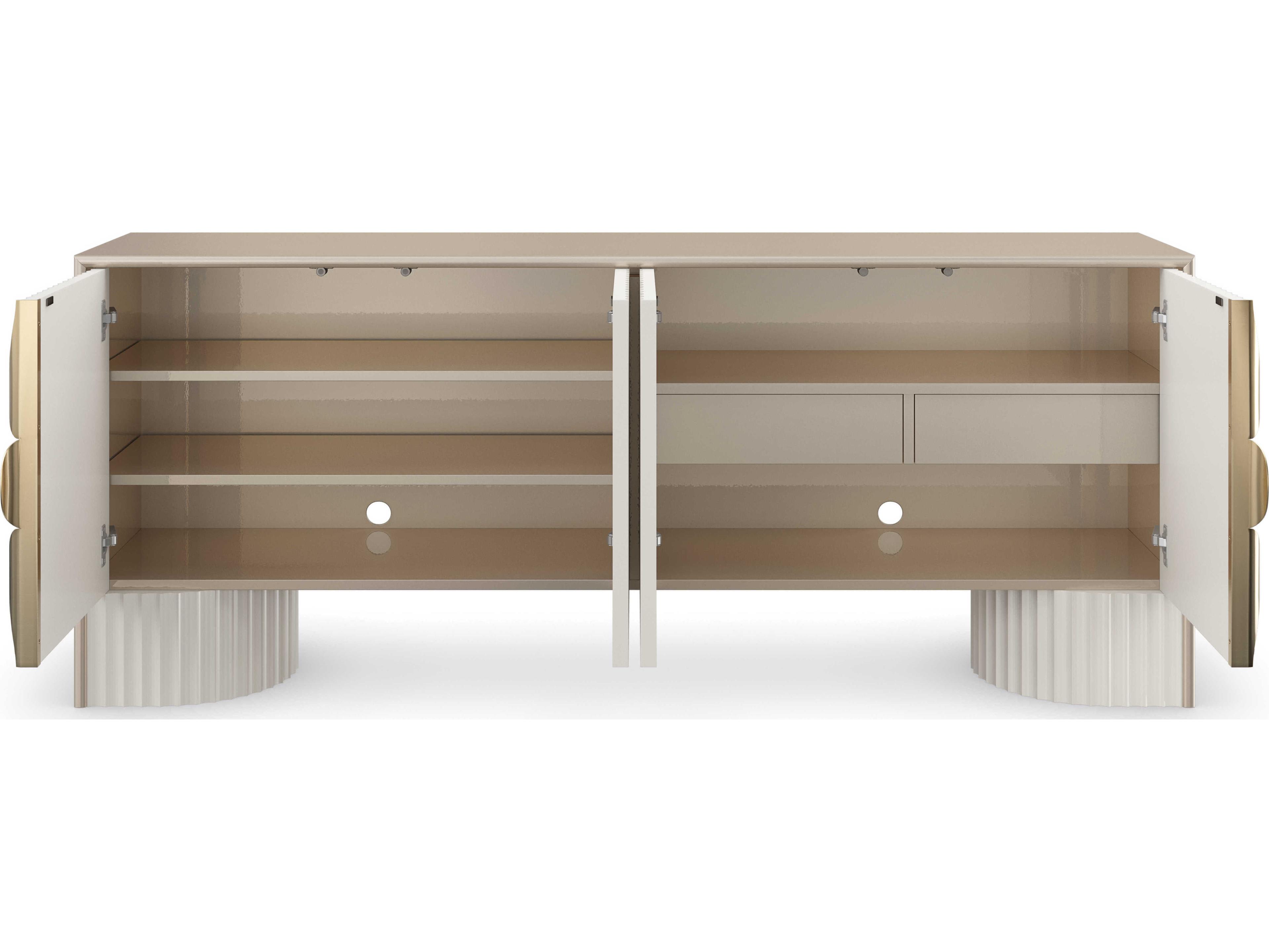 Caracole Classic Corinthian 80" Poplar Wood Sparkling Argent Almond Milk Media Console