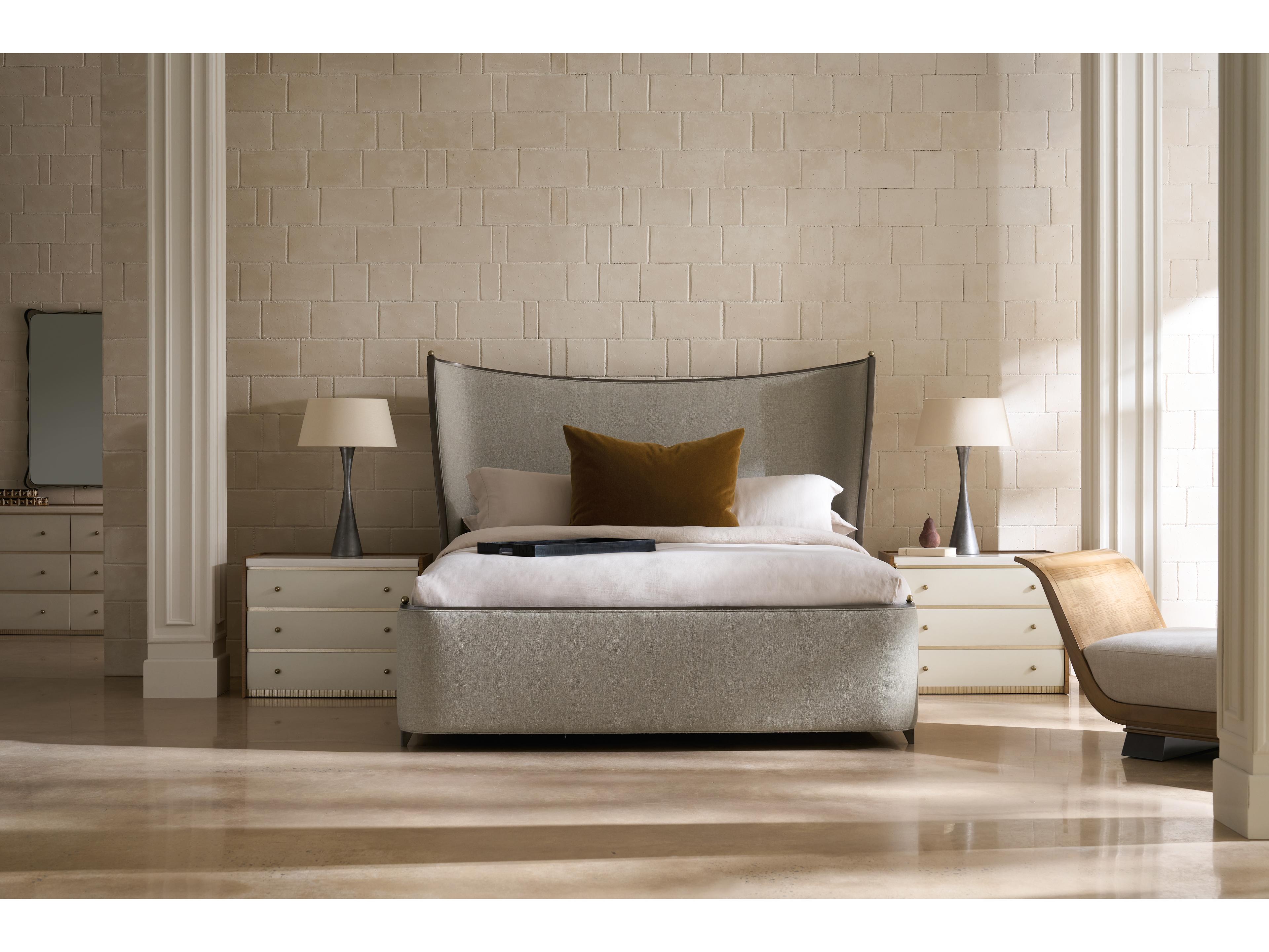 Caracole Classic Provence Gray Hardwood Upholstered King Platform Bed