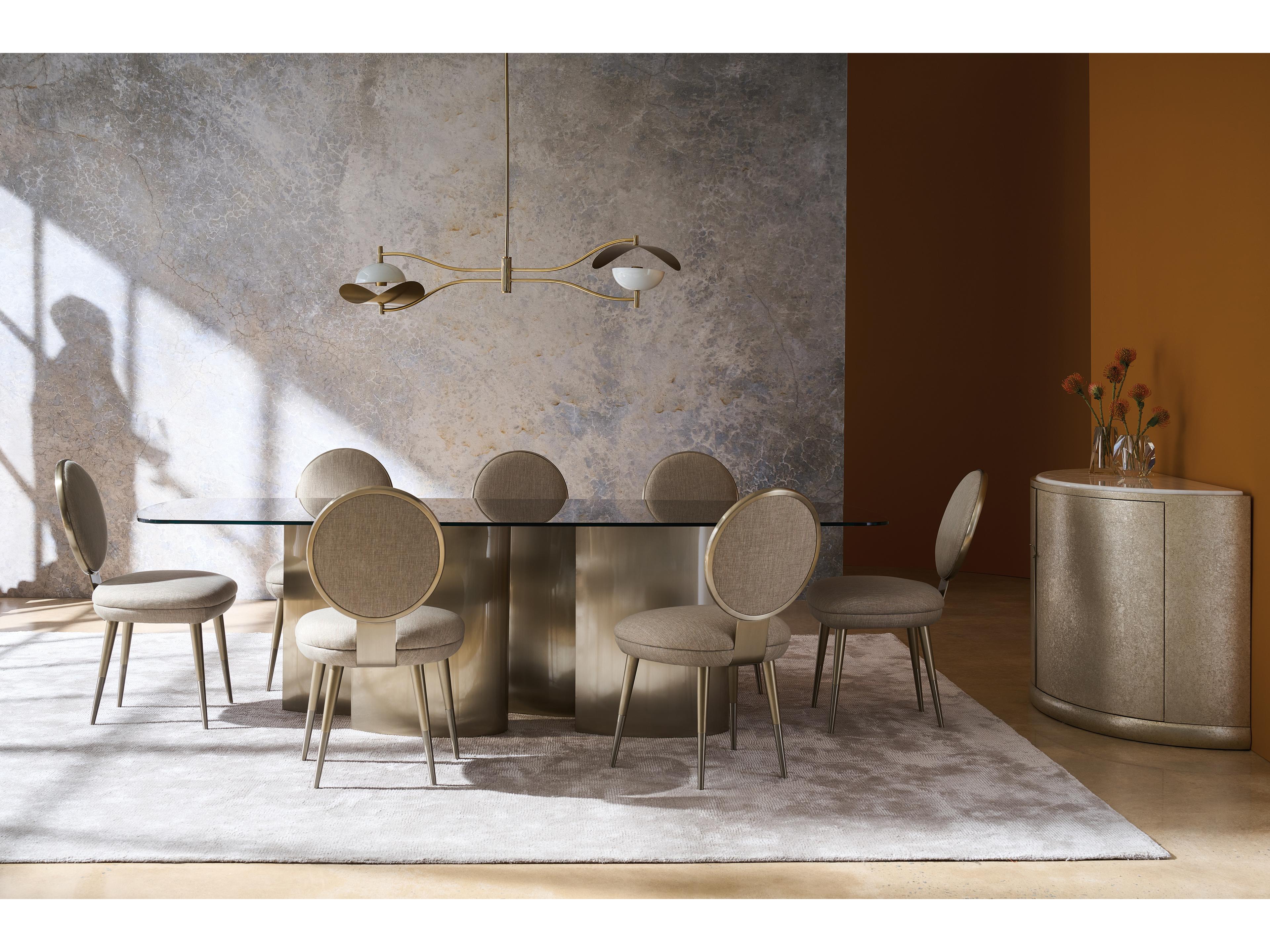 Caracole Classic Aphelion Rectangular Glass Brushed Whisper Of Gold Dining Table