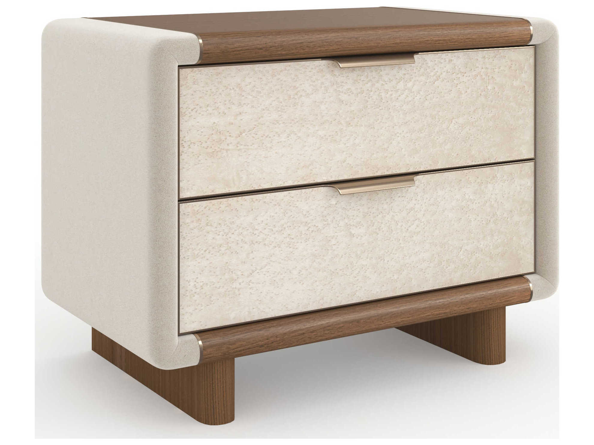 Caracole Botero 2-Drawers Beige Walnut Wood Nightstand