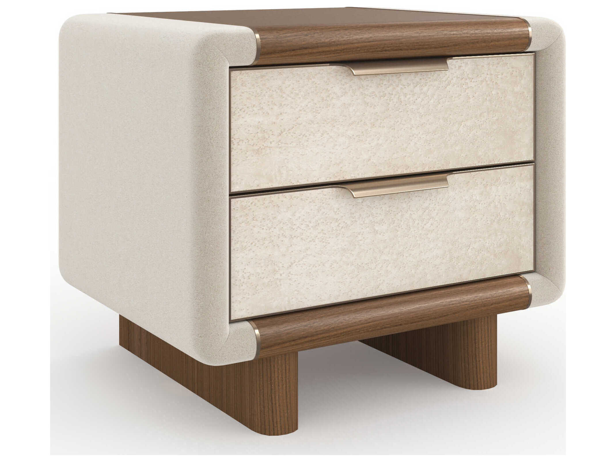 Caracole Botero 2-Drawers Beige Walnut Wood Nightstand