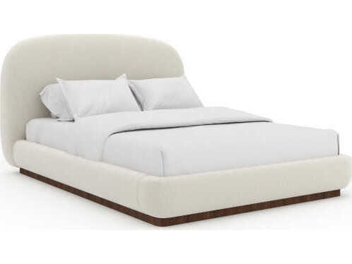 Caracole Botero Retro Walnut White Wood Upholstered Queen Platform Bed