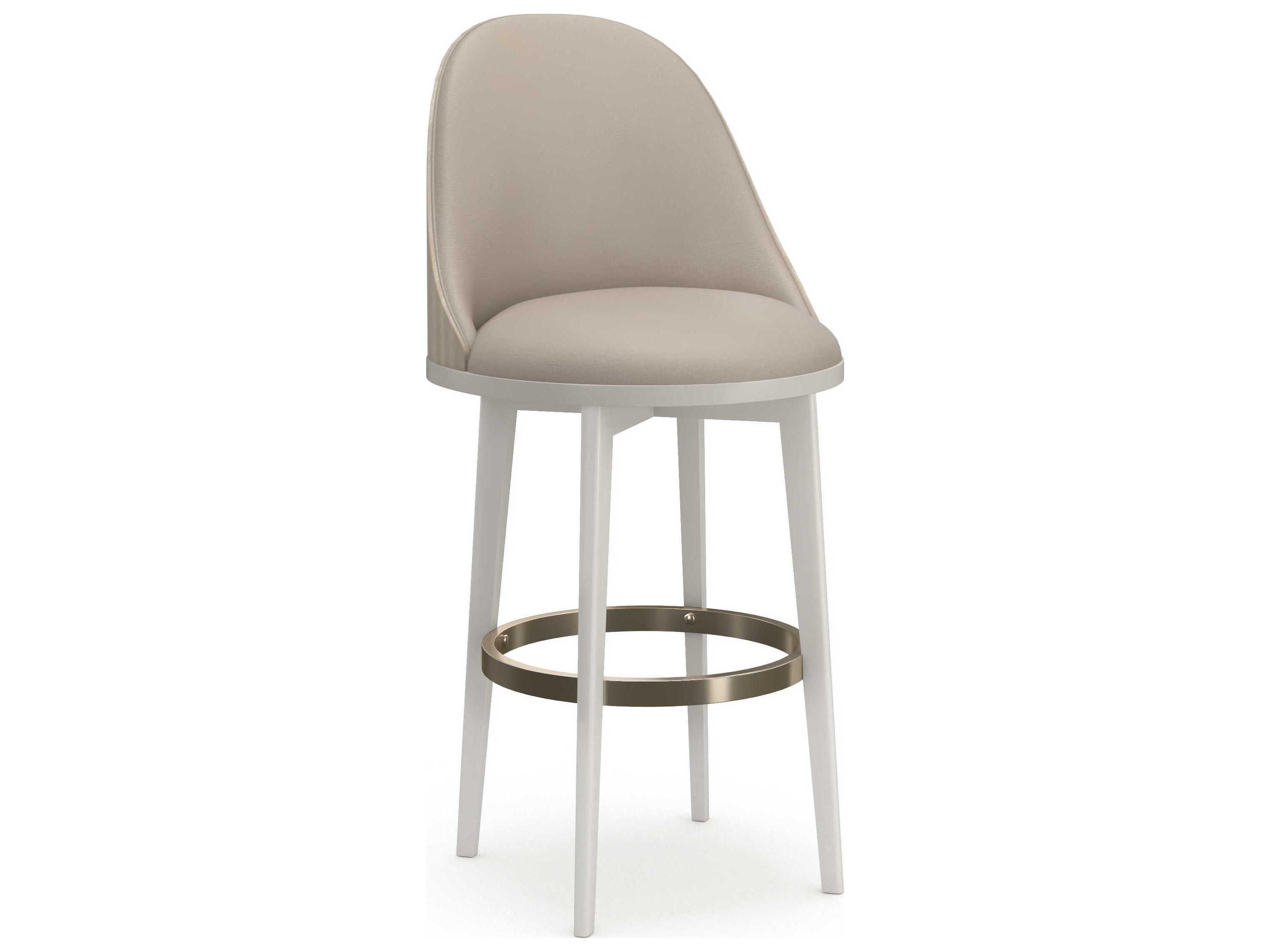 Caracole Another Moonstone Upholstered Swivel Birch Wood Bar Stool